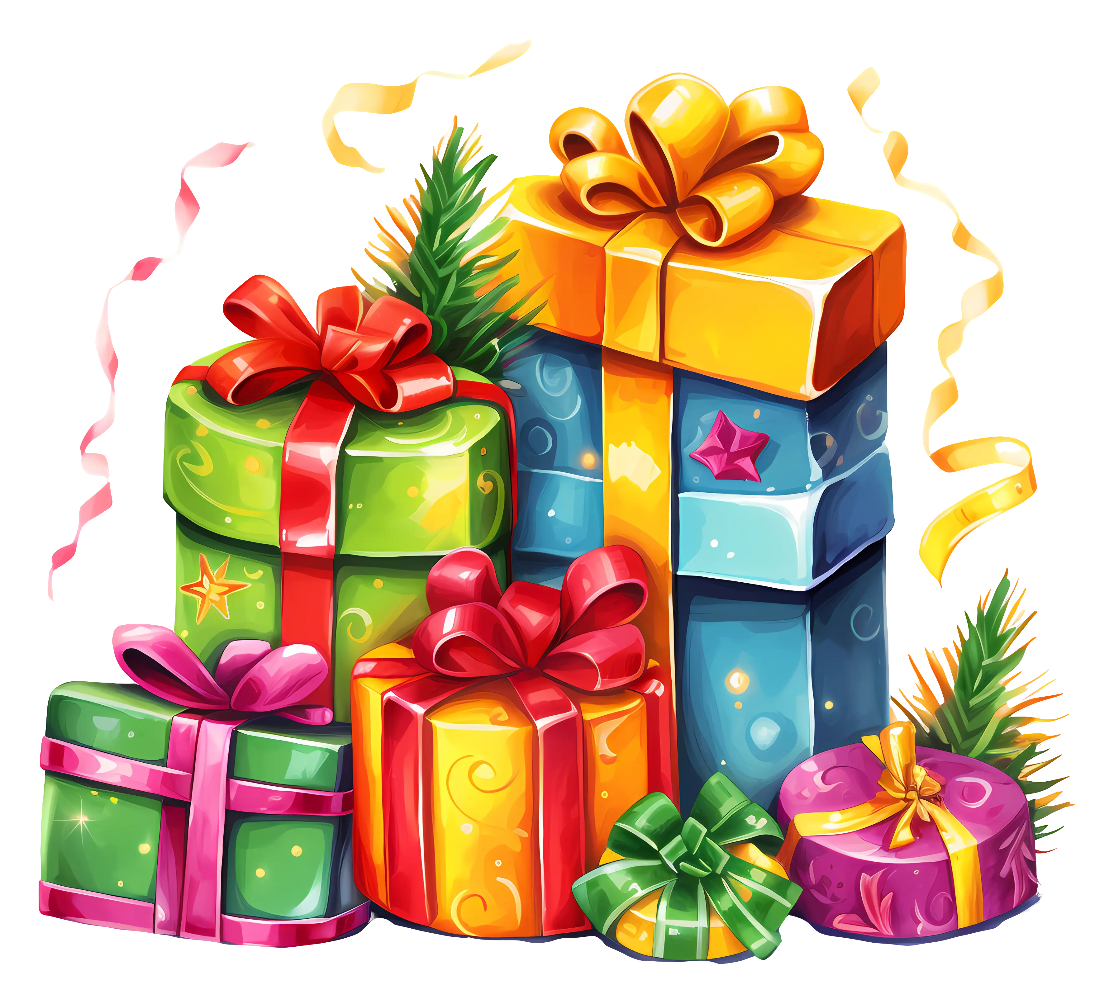 Brightly Wrapped Gift Boxes with Festive Ribbons