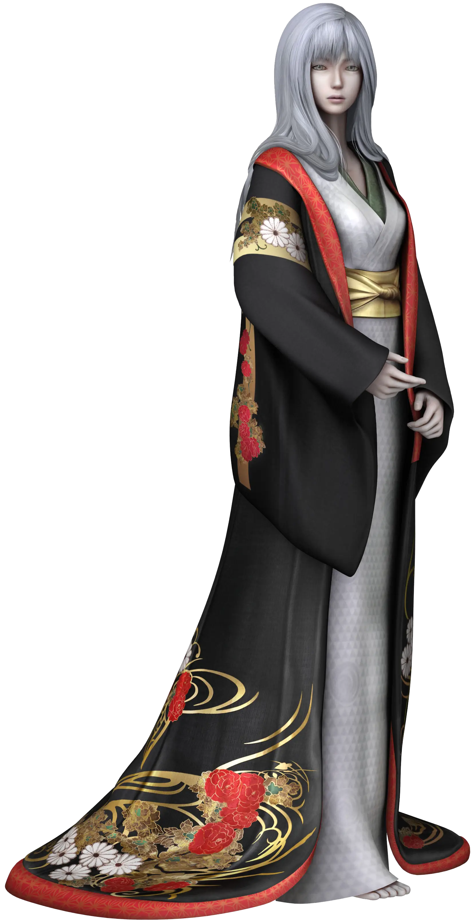 Woman in Traditional Black Kimono