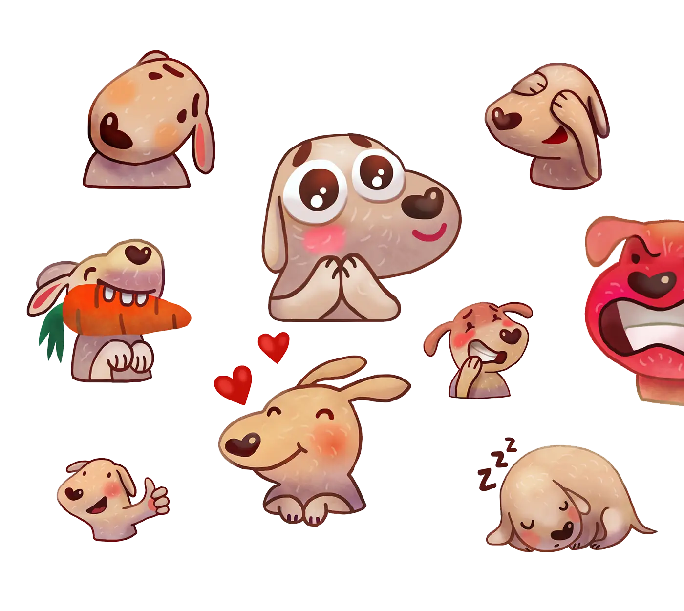 Cartoon Dogs with Various Emotions