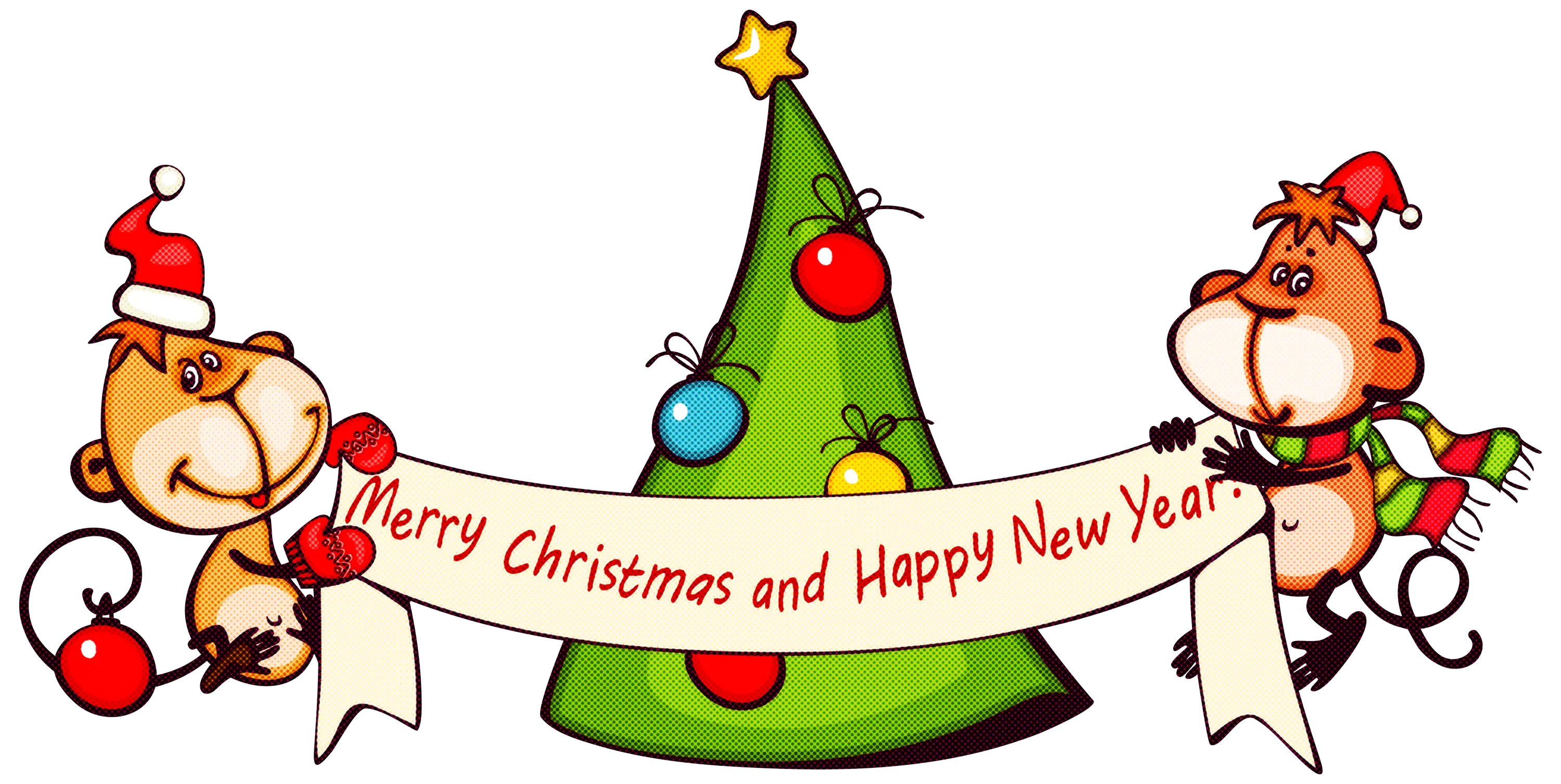Christmas Monkeys with Tree and Banner