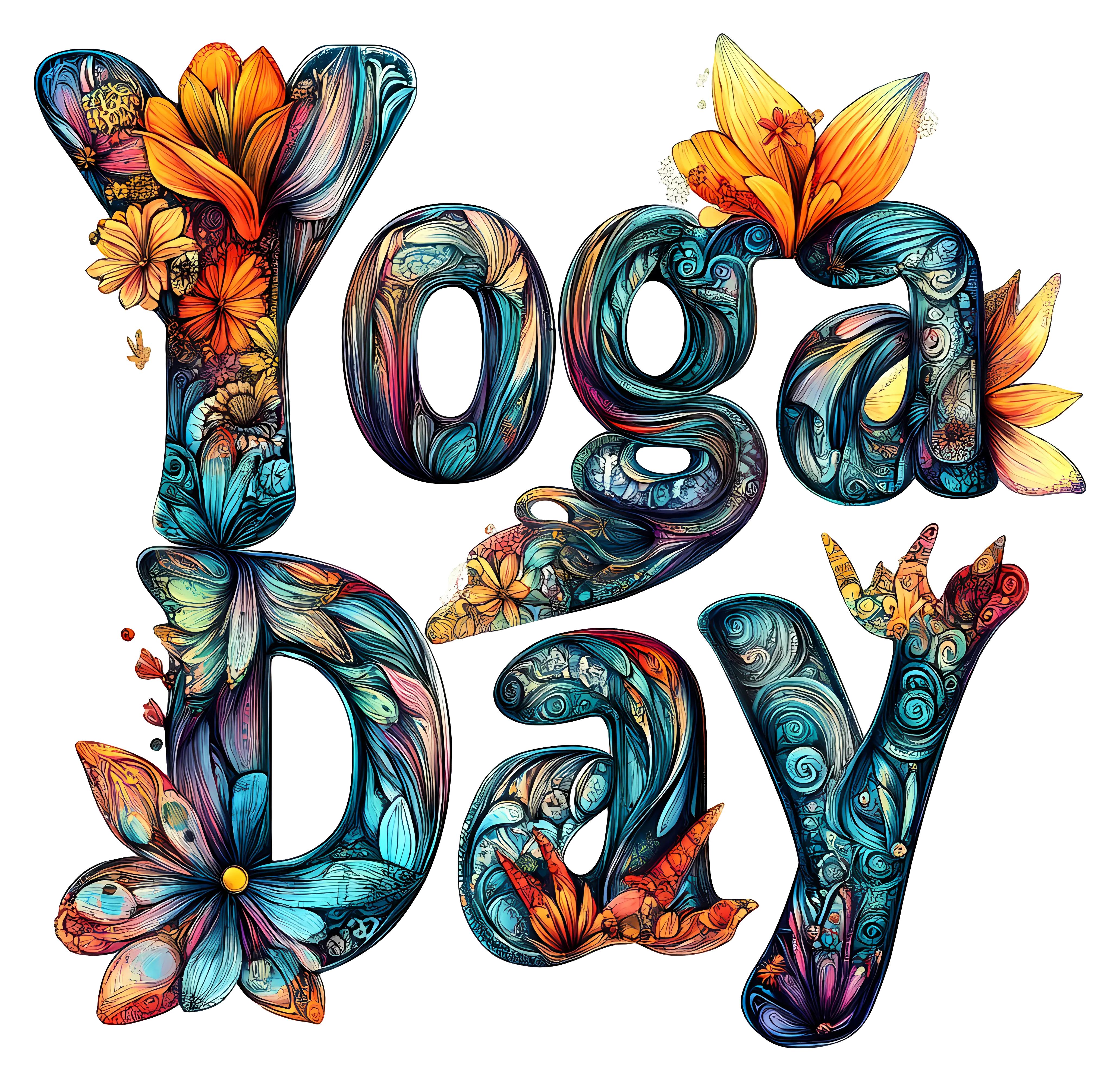 Colorful Yoga Day Text with Flowers