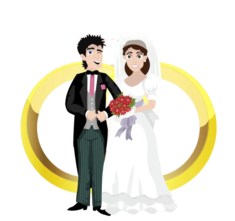 Cartoon Wedding Couple with Rings