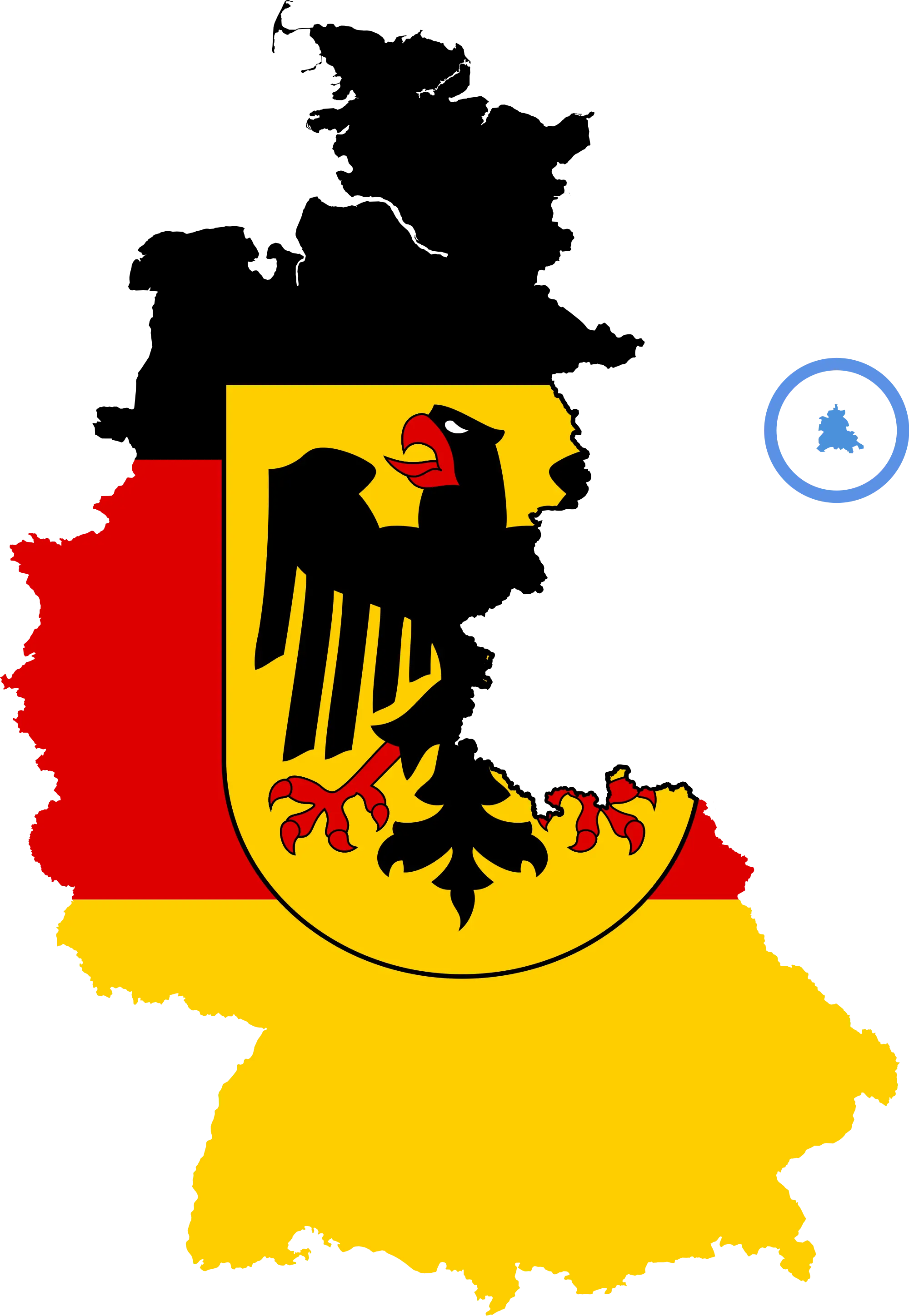 Germany Map with Flag Colors and Eagle Emblem