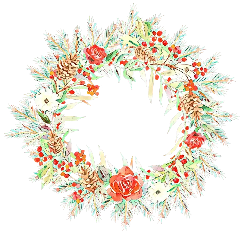 Festive Holiday Wreath with Flowers and Pinecones