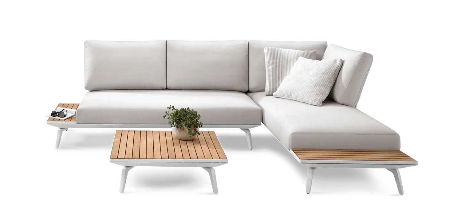 Modern White Sofa with Wooden Table