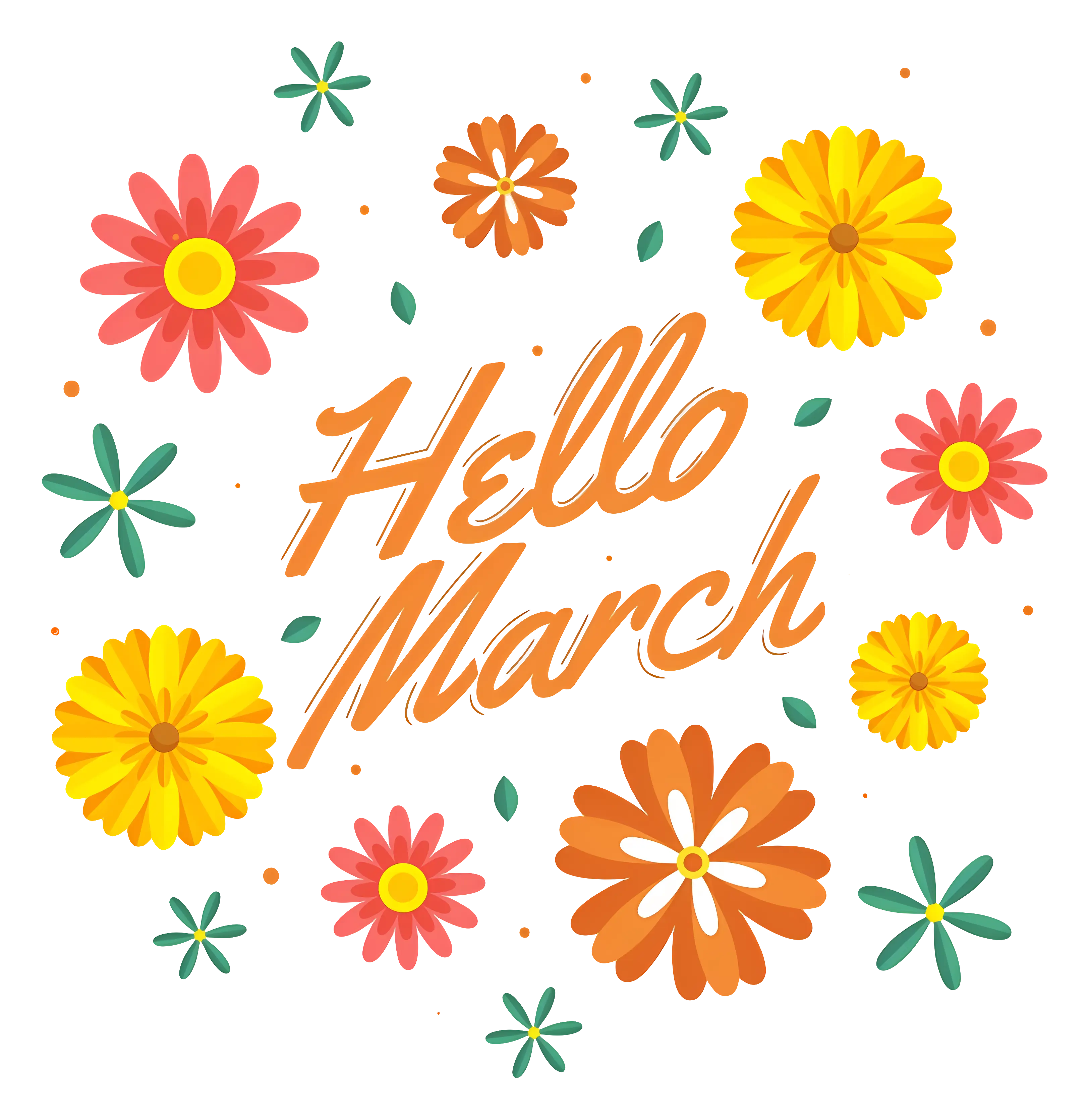 Hello March with Colorful Flowers