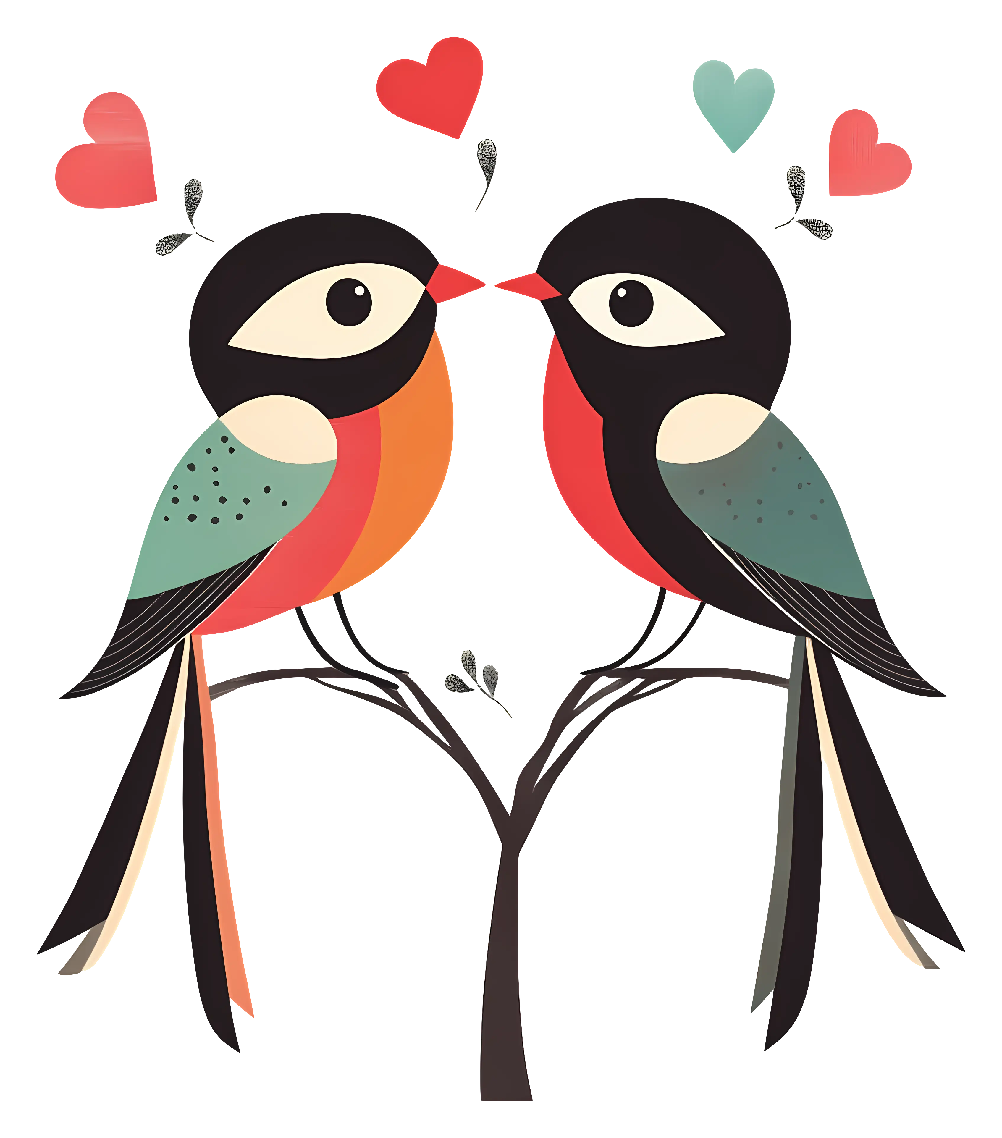 Colorful Birds with Hearts