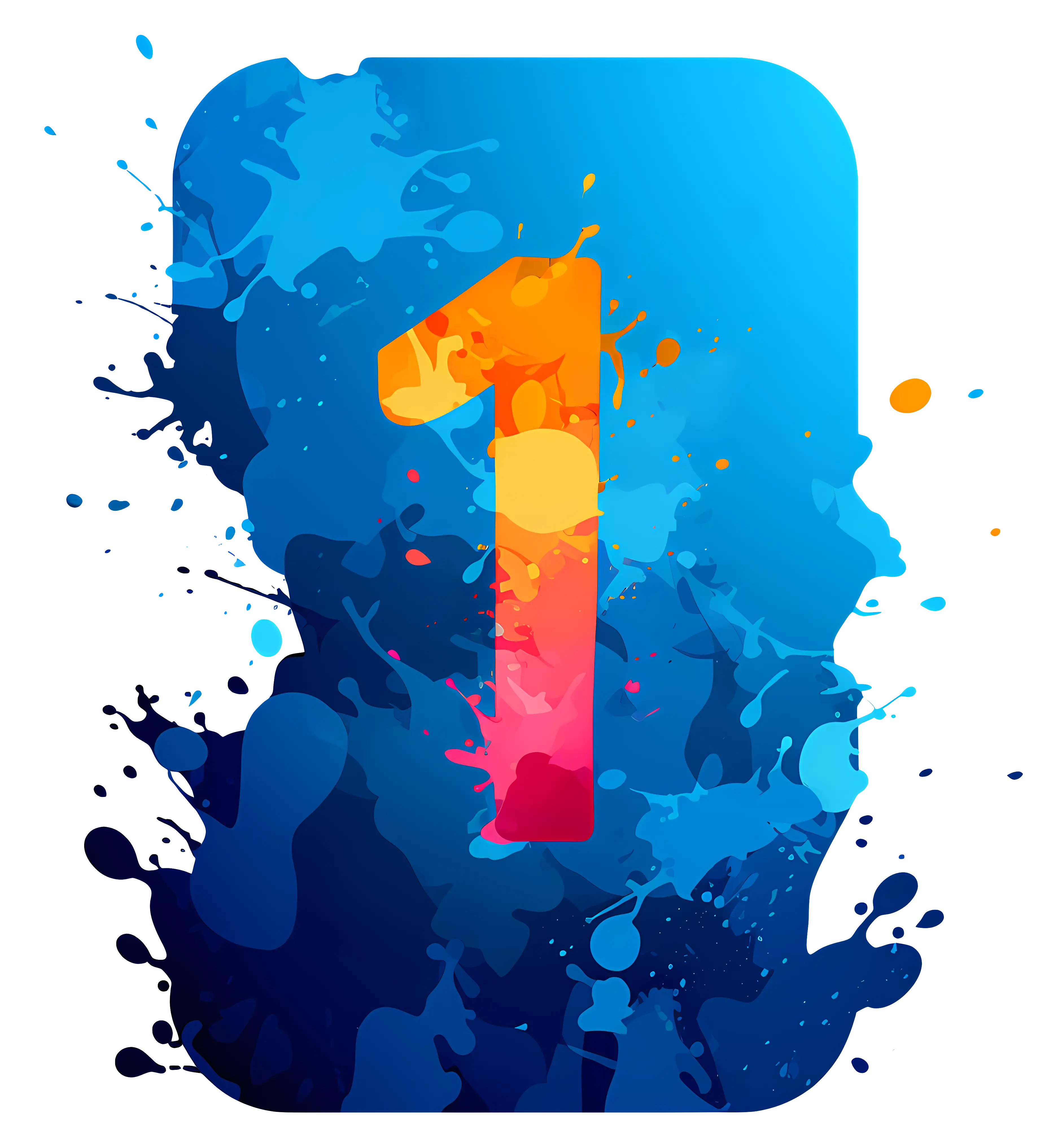 Colorful Number One with Splash Background