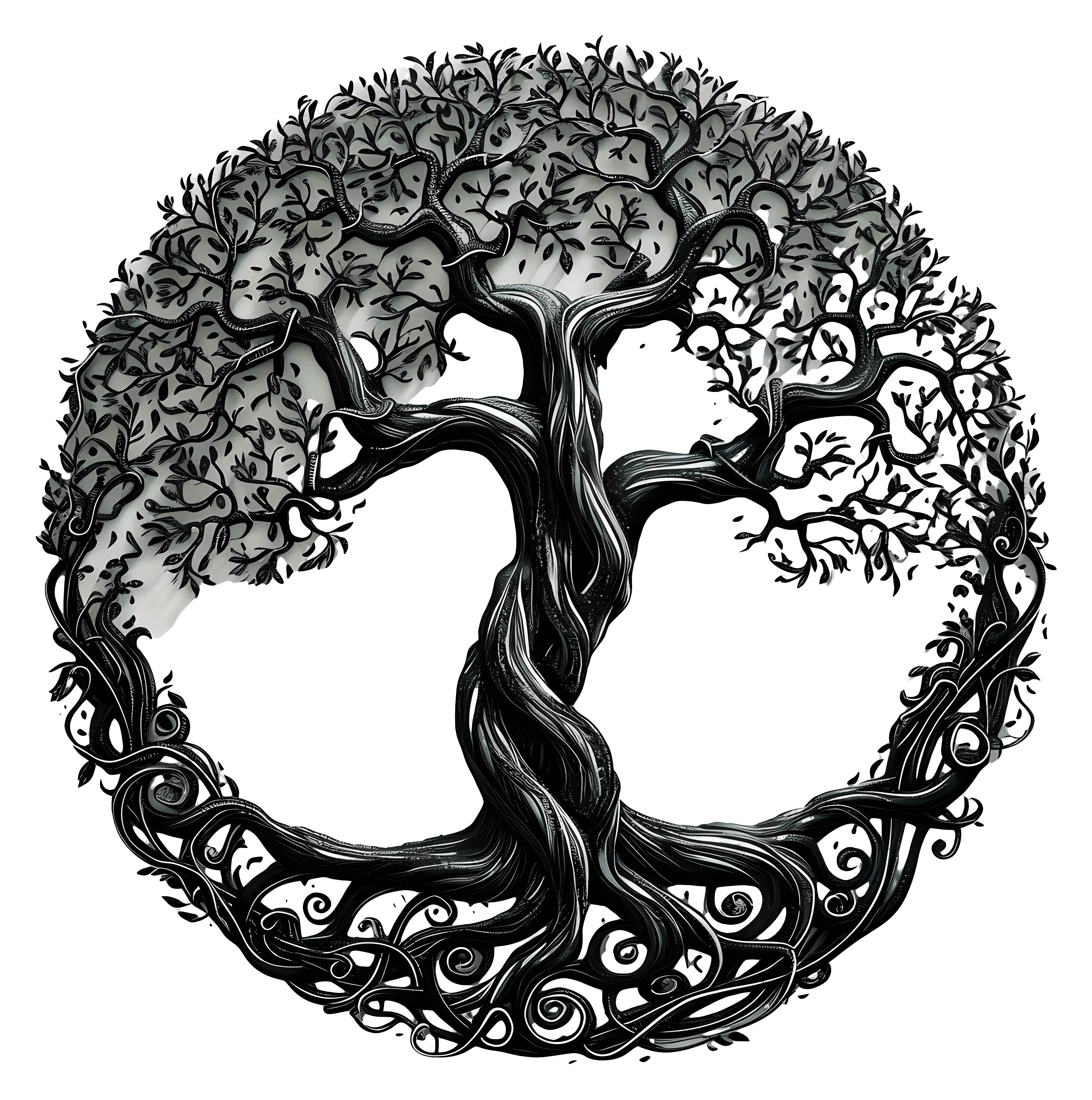 Decorative Tree of Life with Roots and Branches