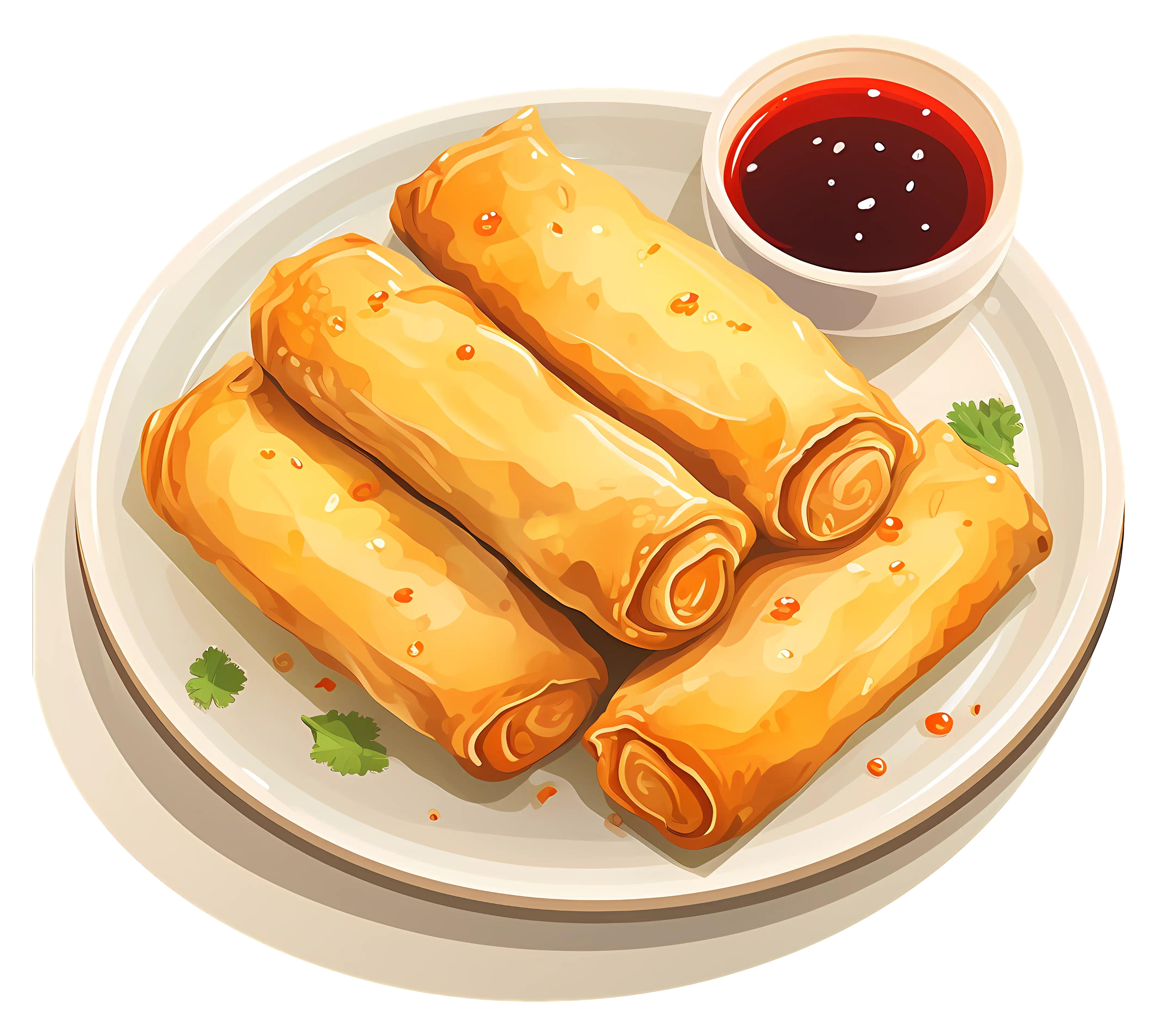 Fried Spring Rolls on a Plate with Sauce