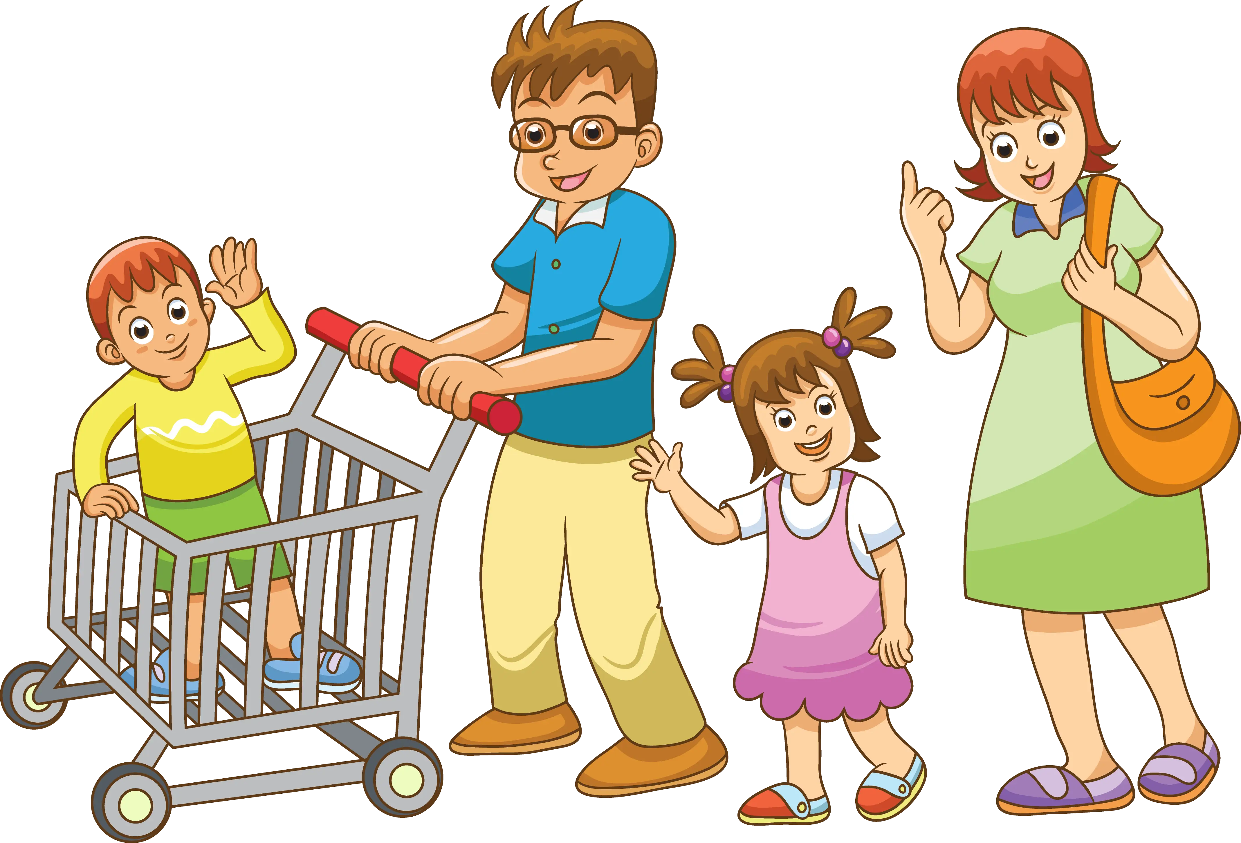 Happy Family Shopping Cartoon