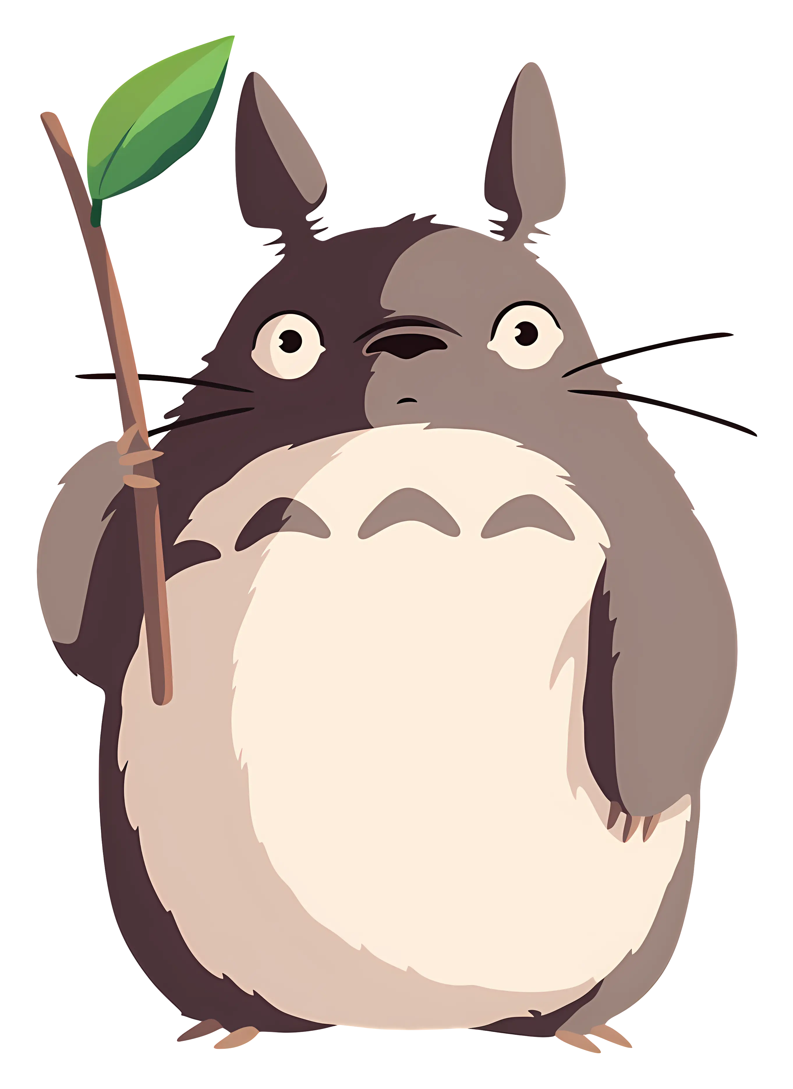 Cute Totoro Holding Leaf Illustration