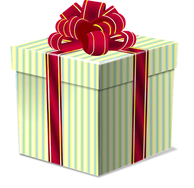 Striped Green Gift Box with Red Bow