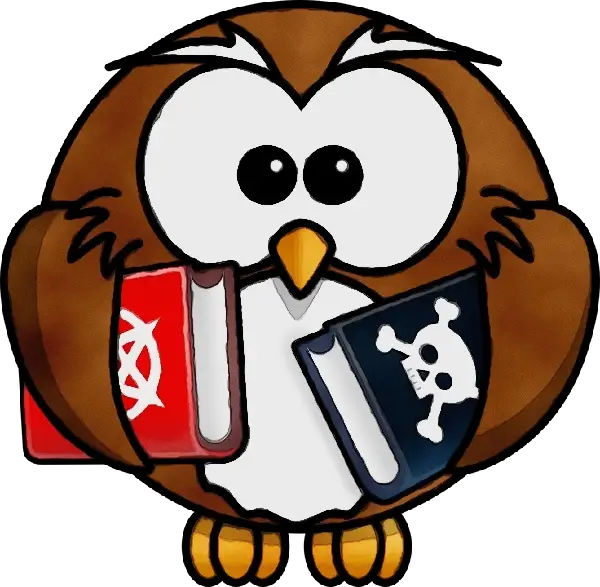 Cartoon Owl Holding Pirate Books