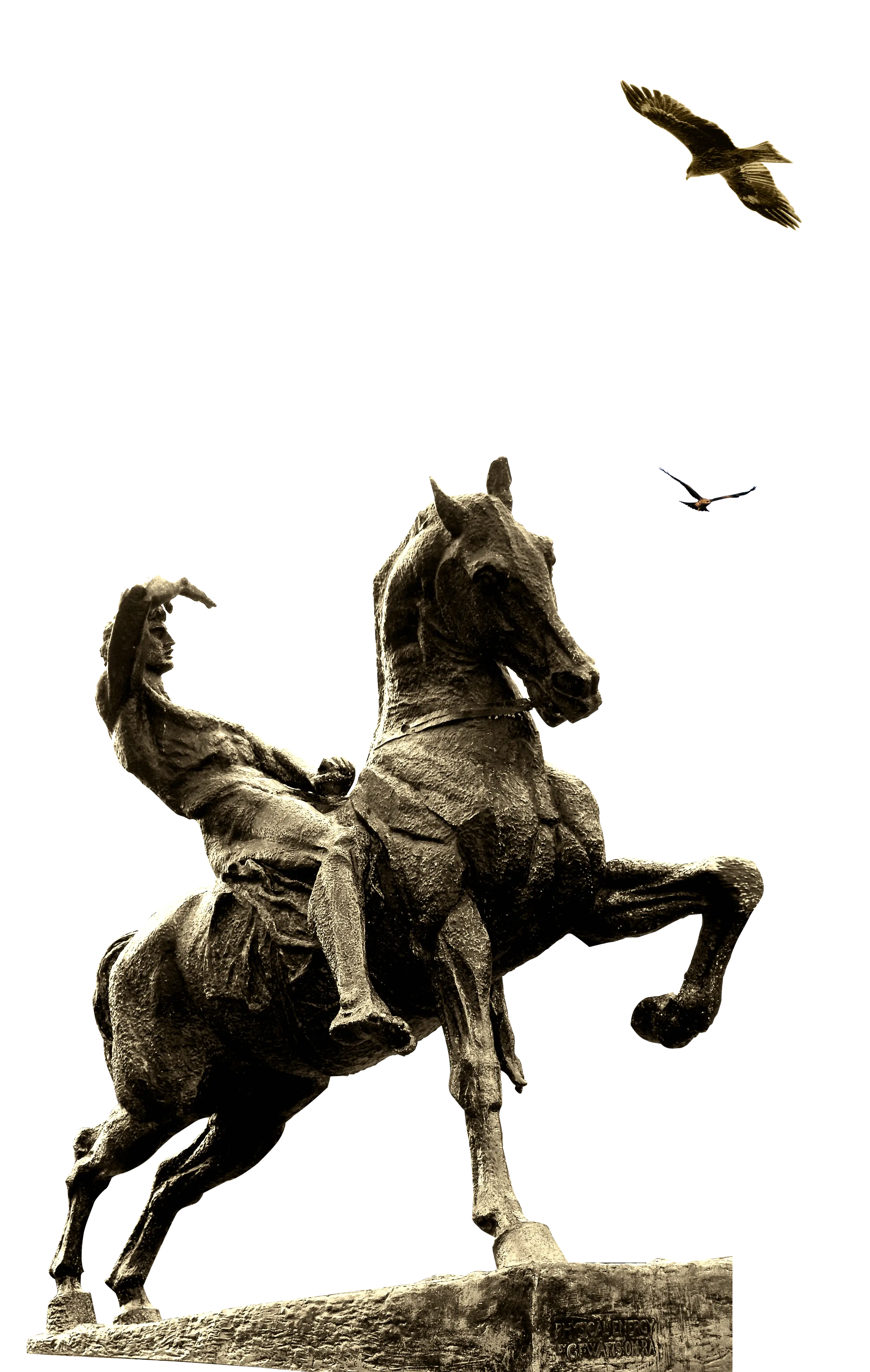 Equestrian Statue with Birds