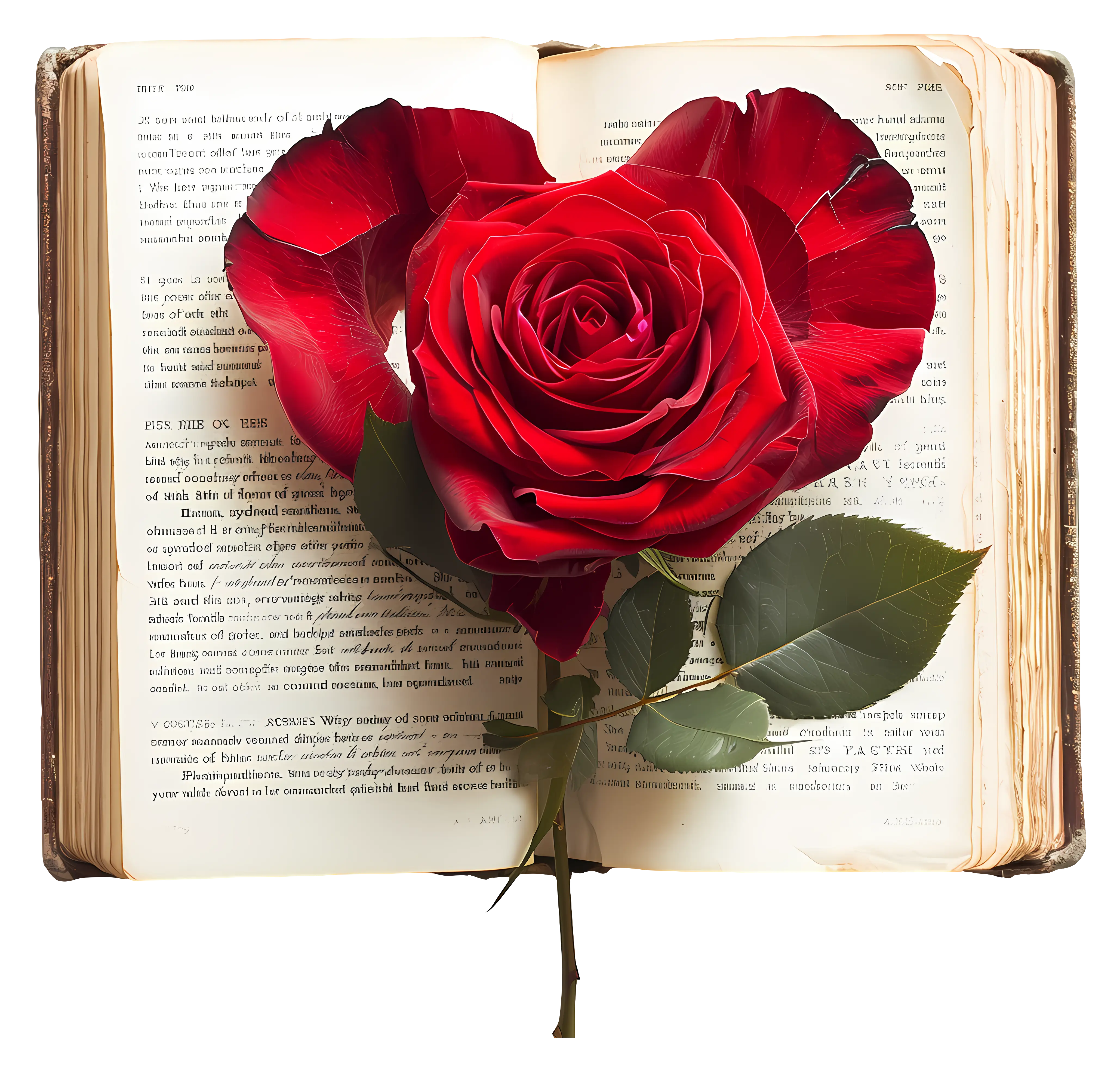 Red Rose in Heart Shape on Open Book