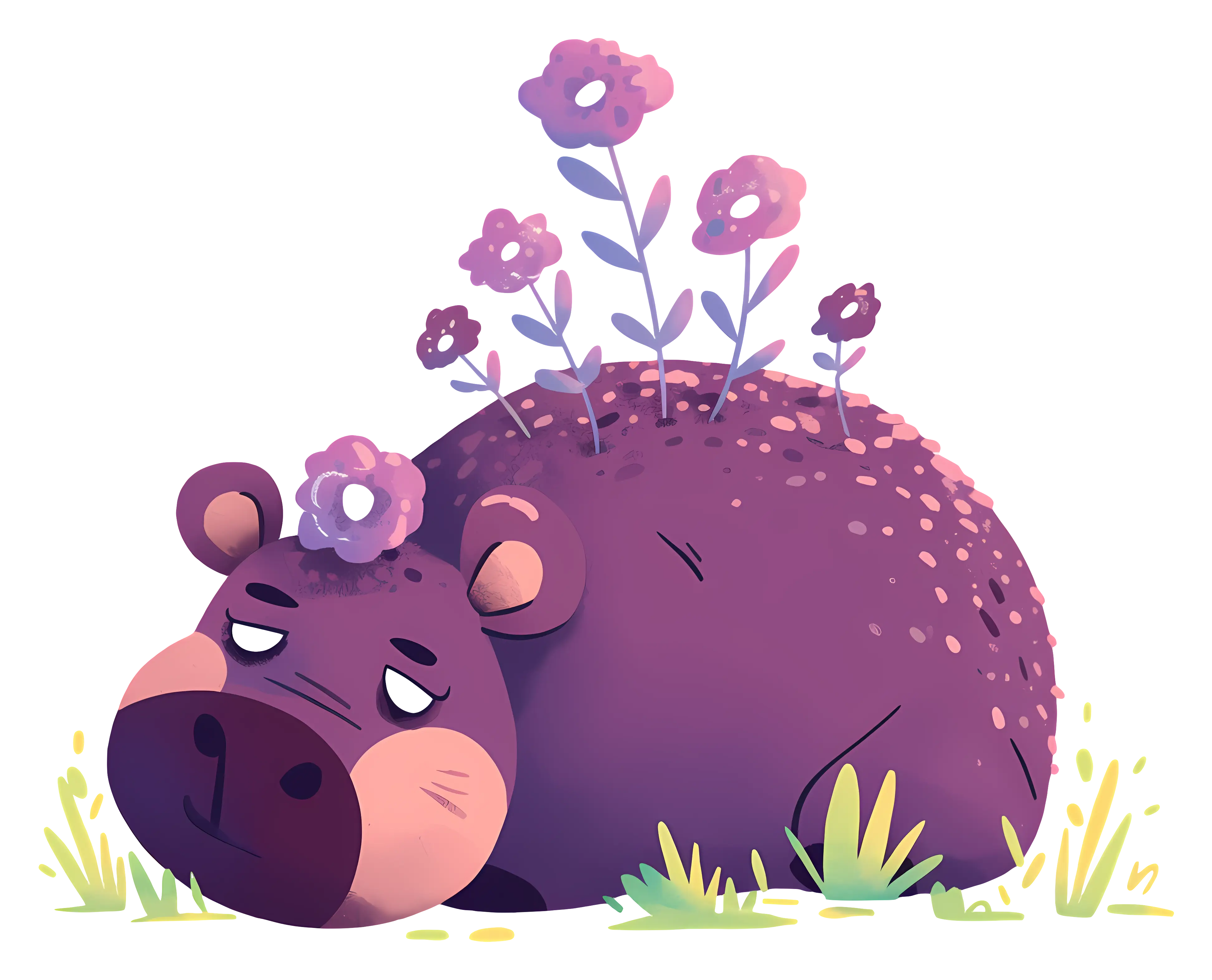 Purple Hippo with Flowers