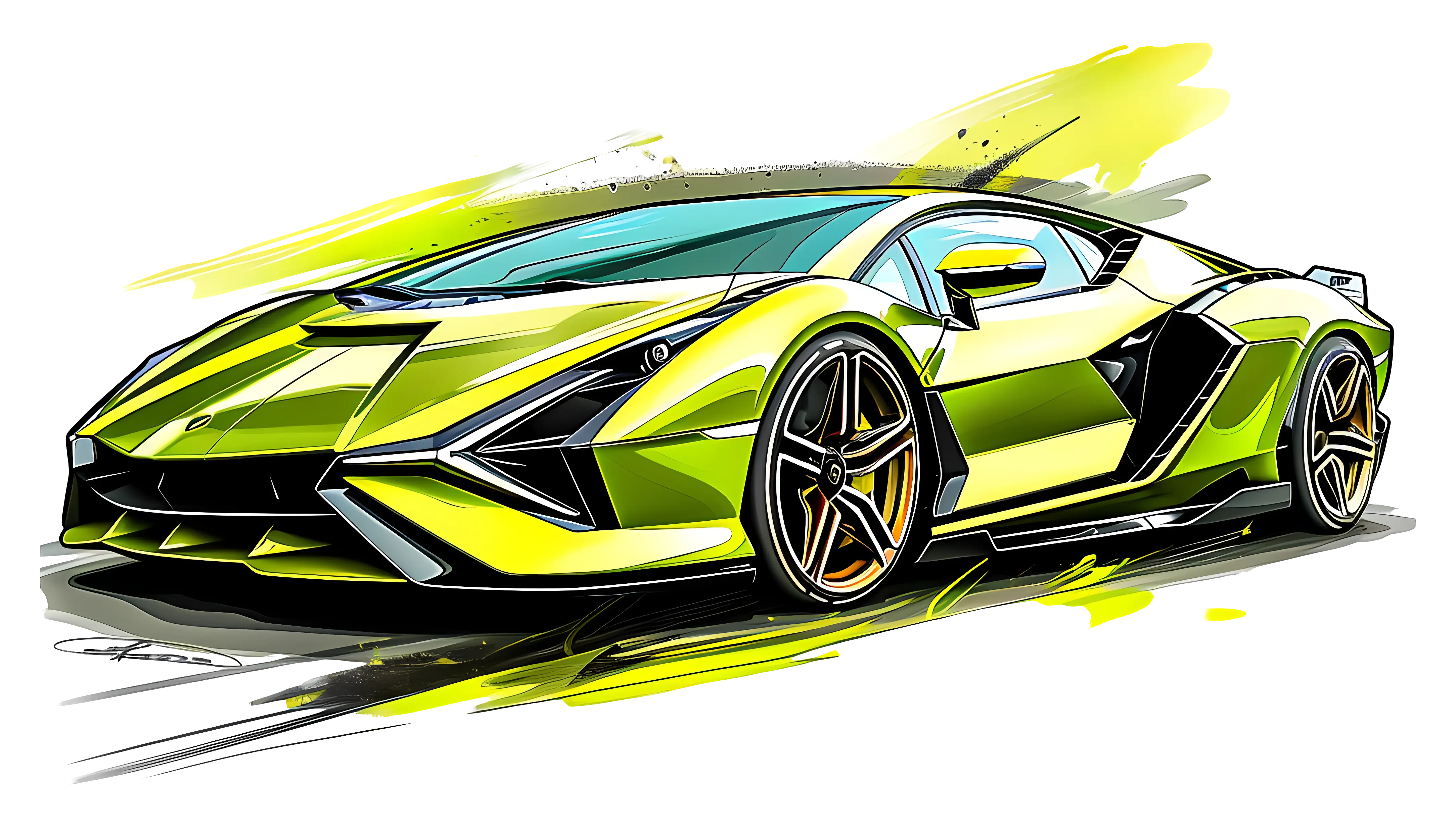 Sports Car Sketch in Dynamic Yellow Tones