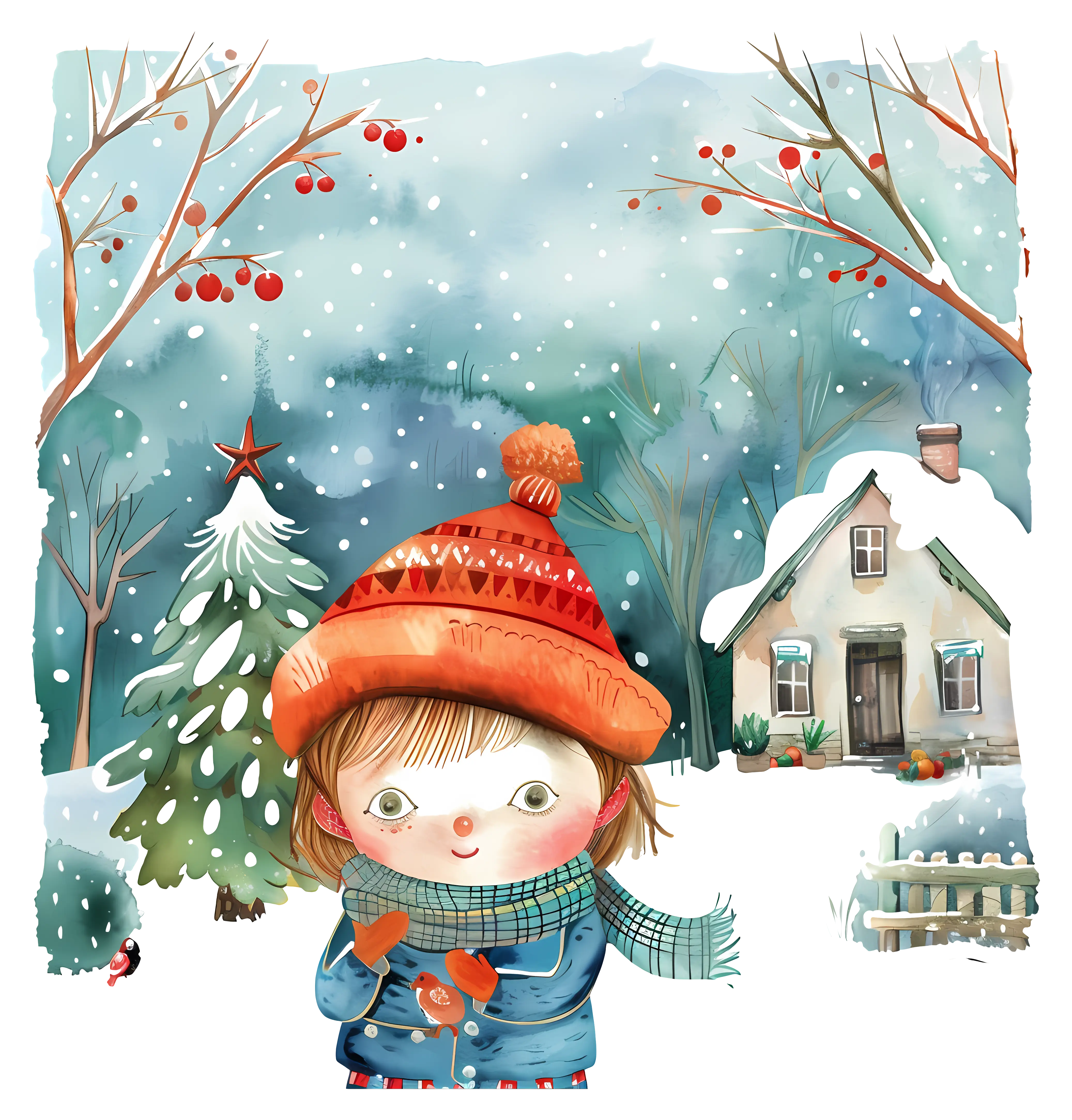 Cute Winter Scene with Snow and House