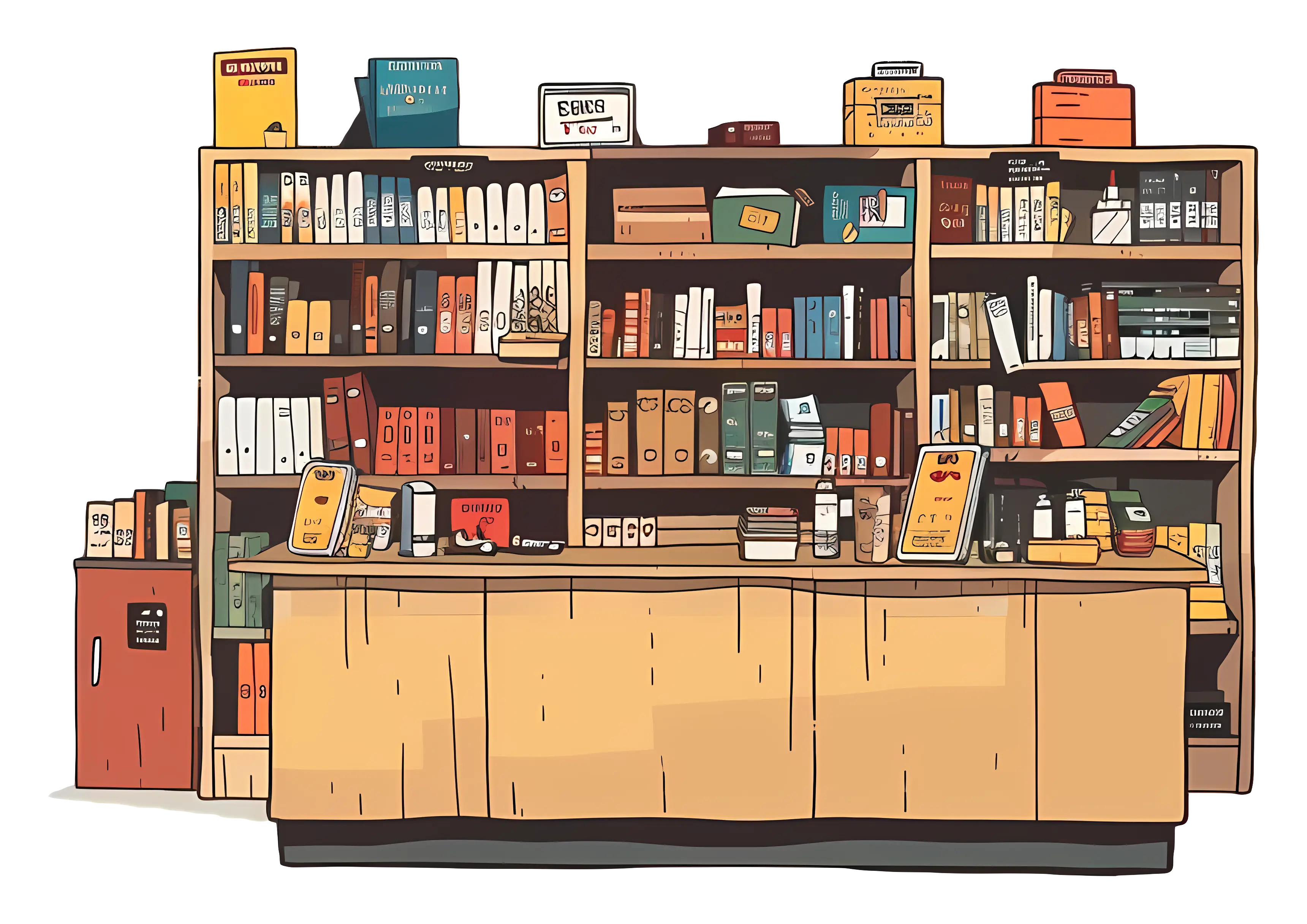 Bookshelf Illustration with Books
