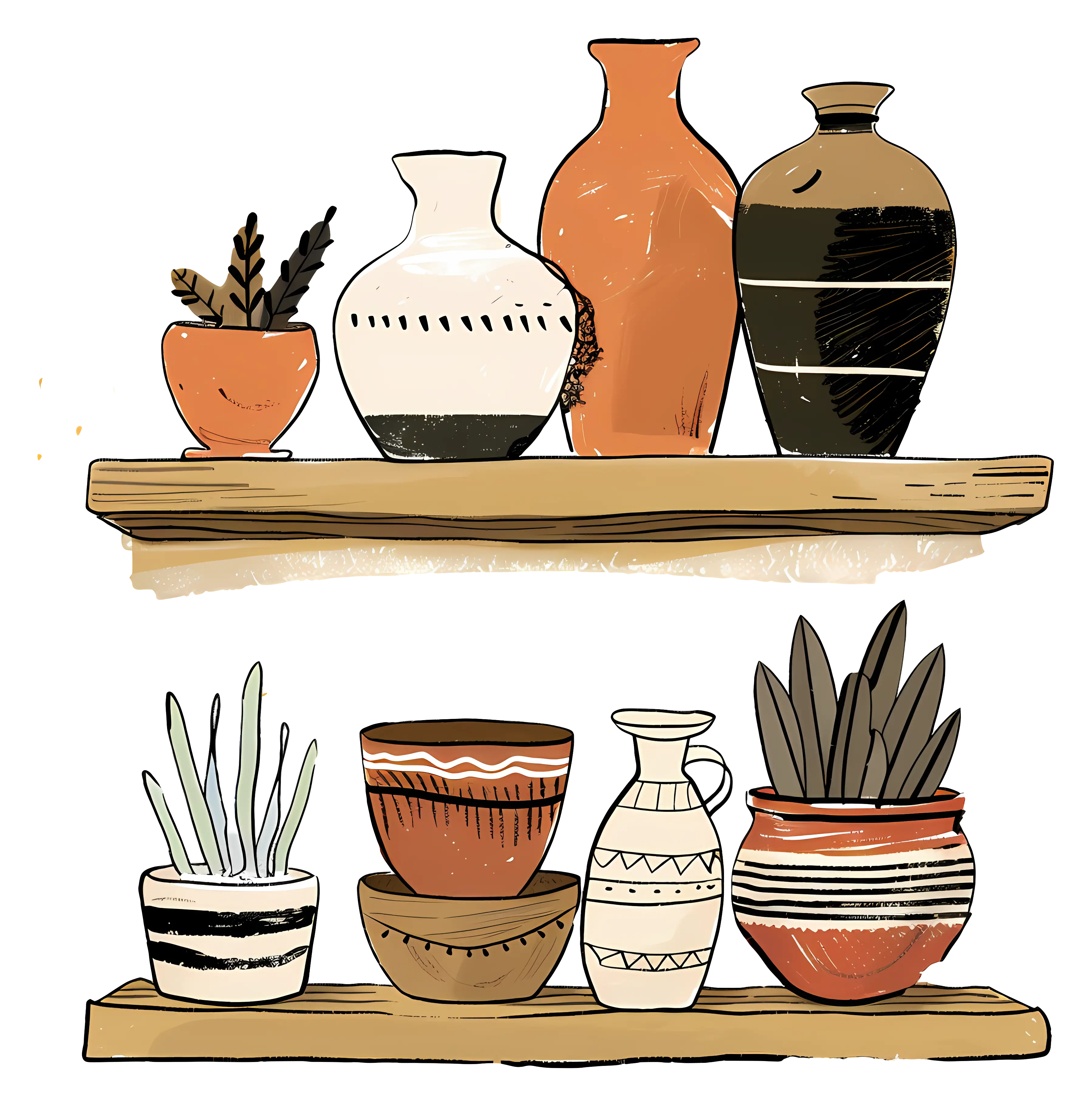 Beautiful Vases and Pots on Shelves