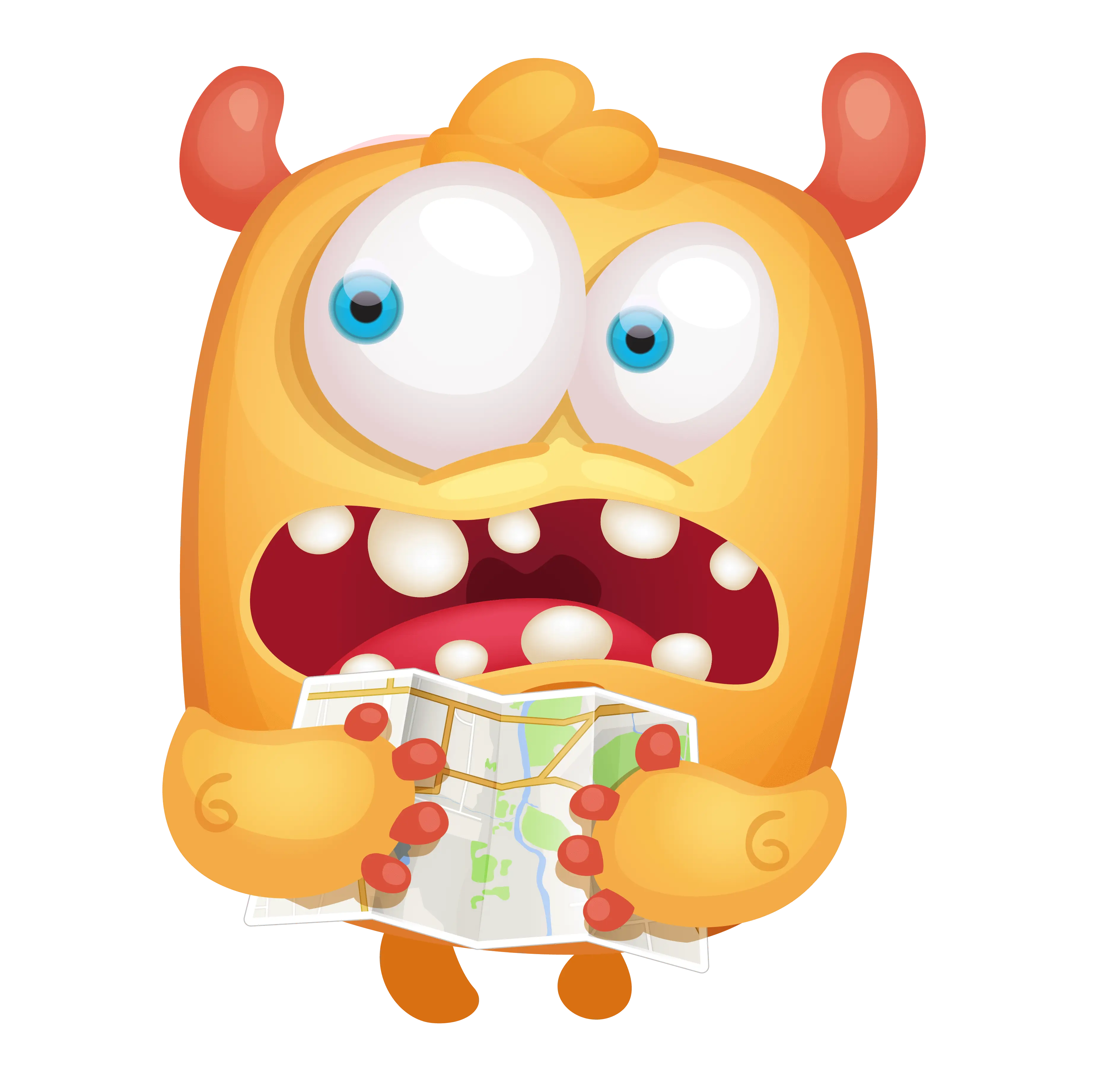 Cartoon Monster Holding Map