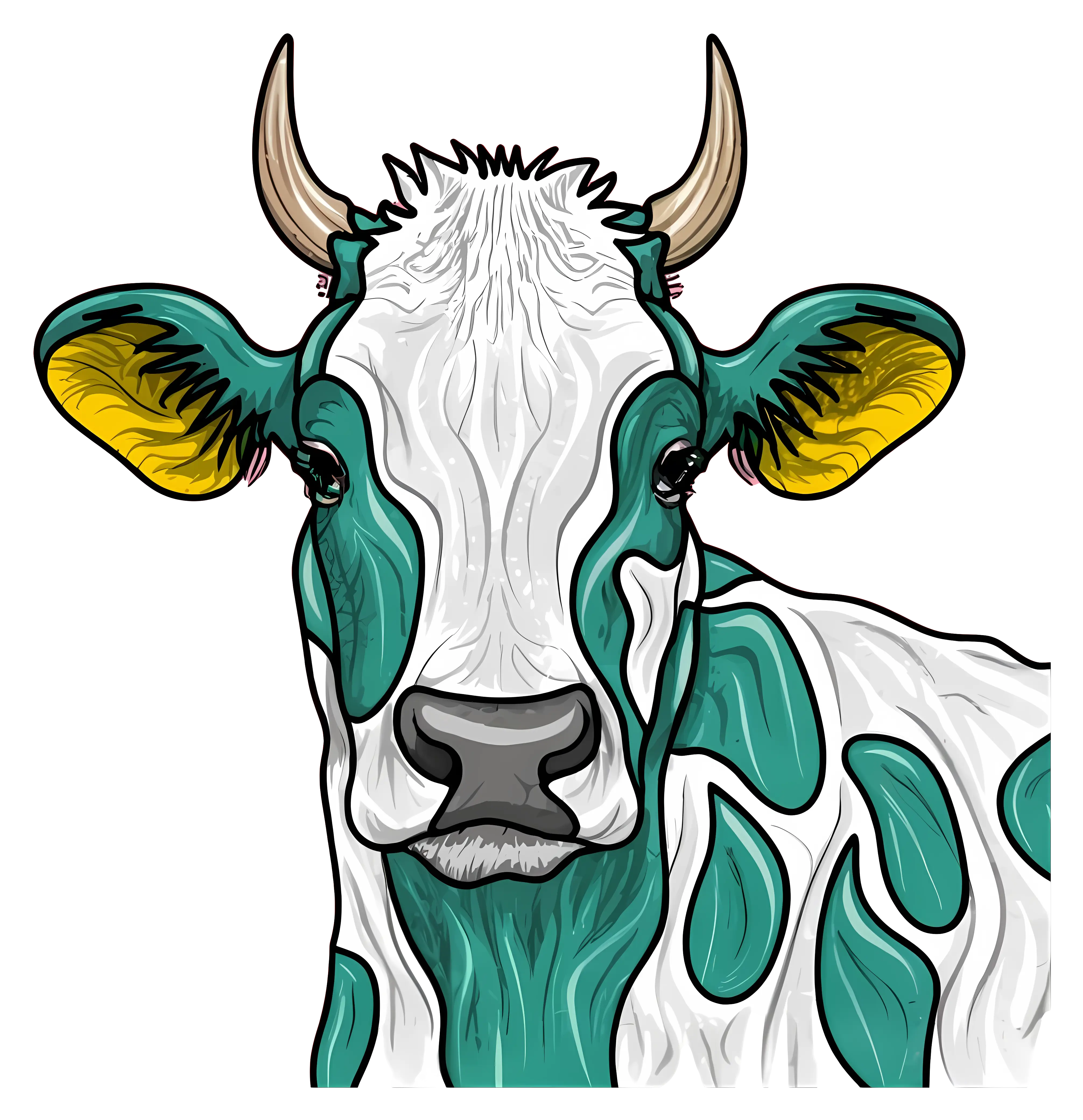 Green and White Cow Illustration