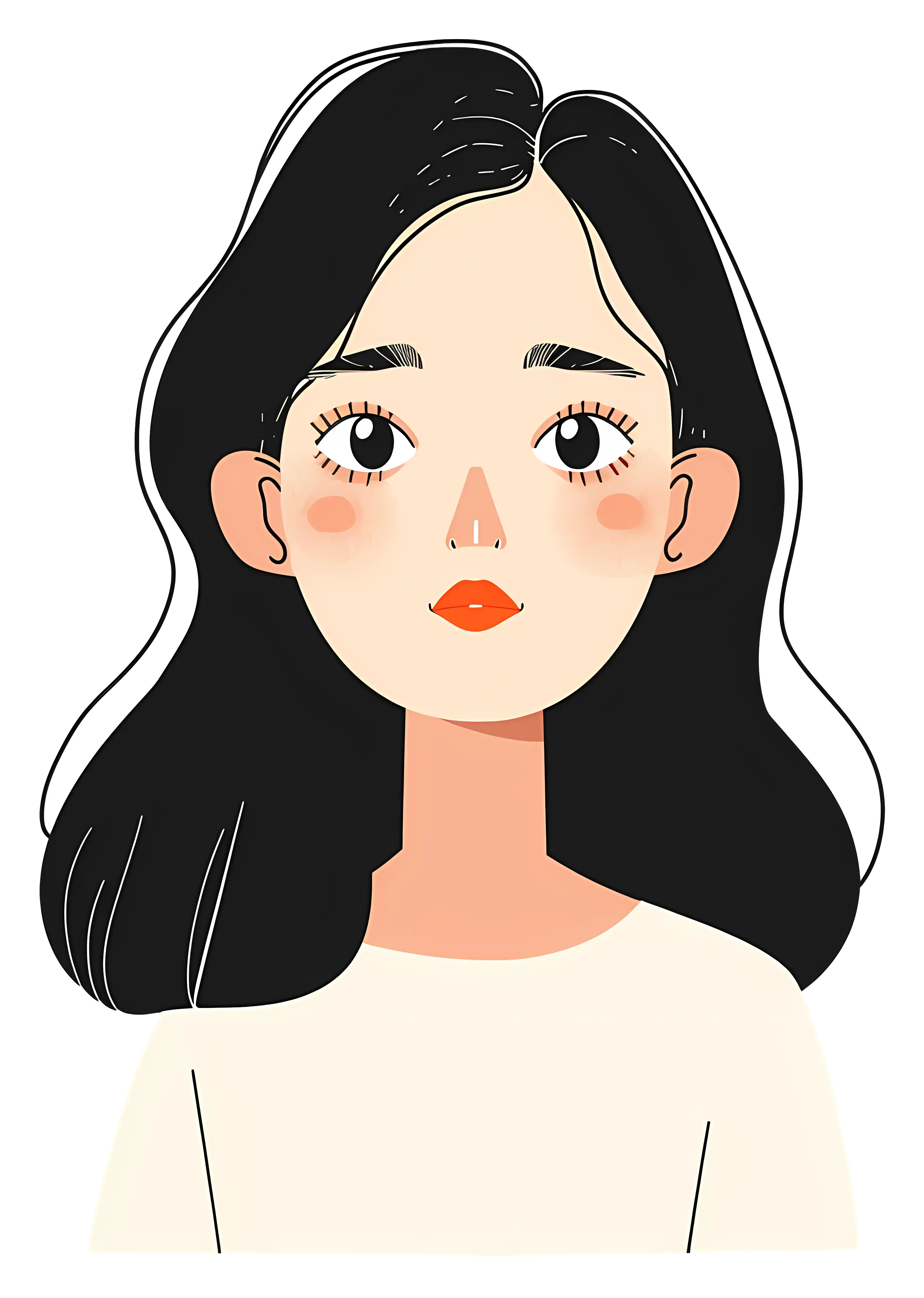Cartoon Girl with Black Hair