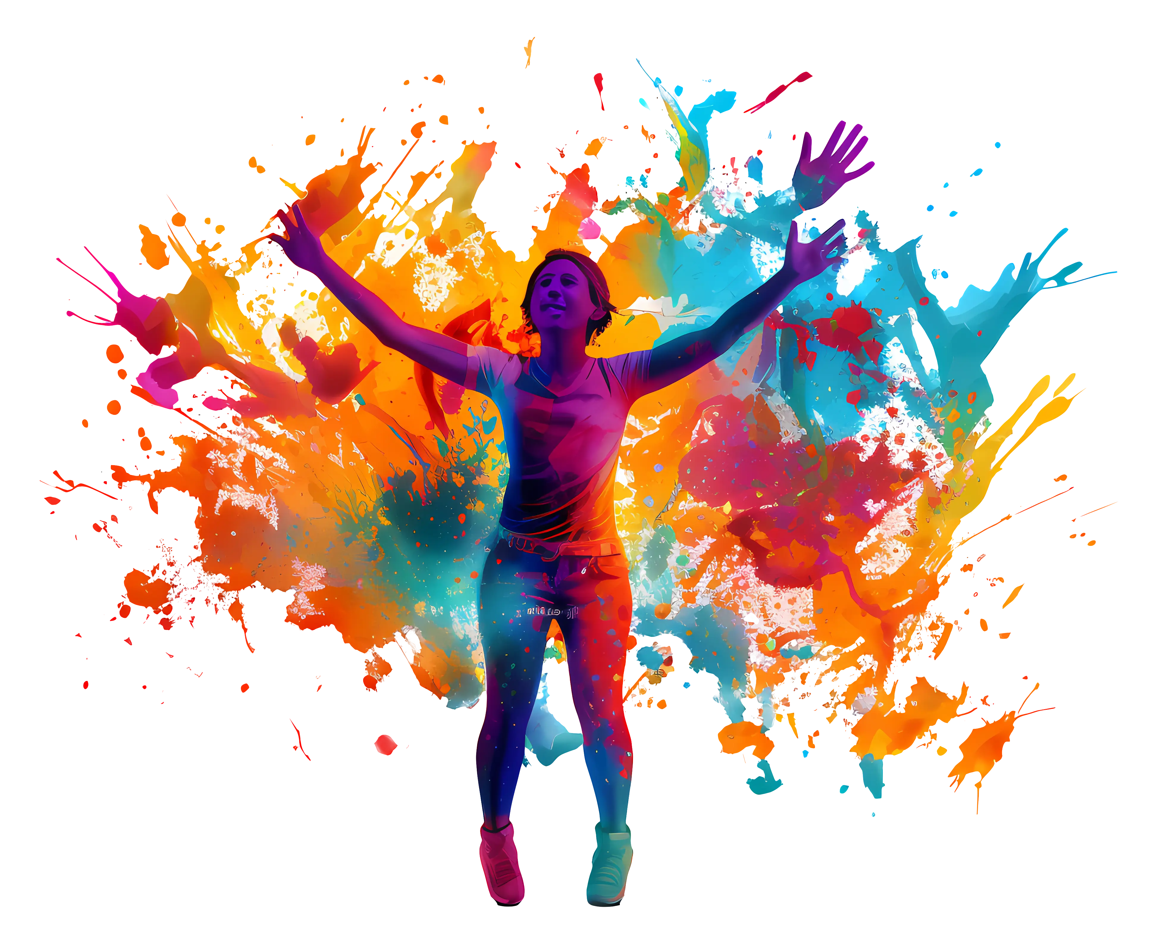 Colorful Paint Splash with Jumping Person