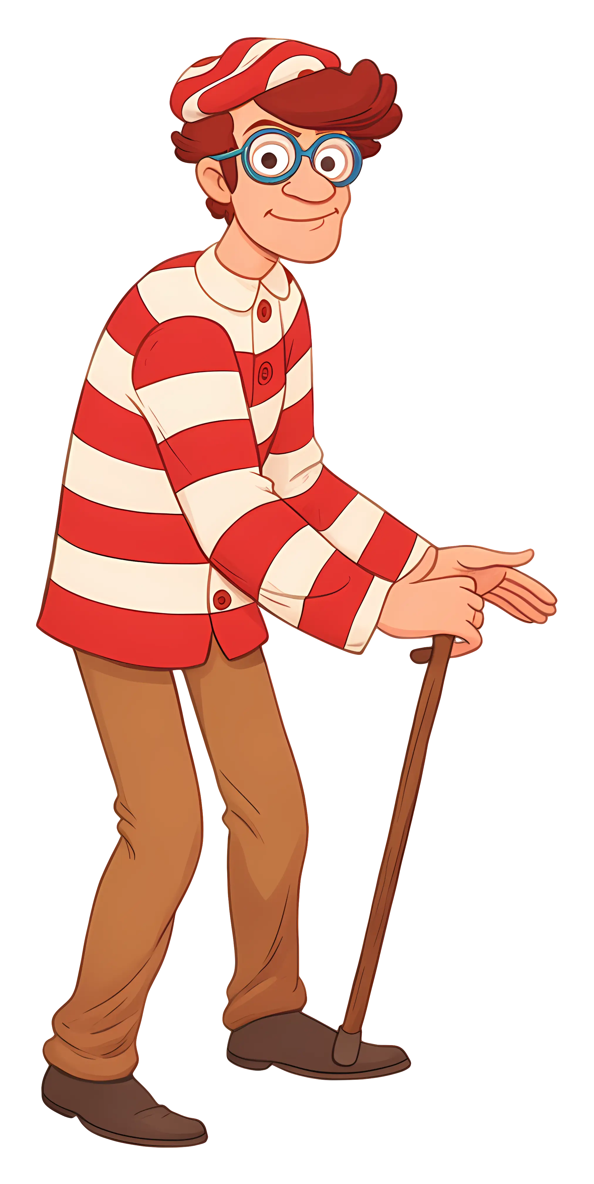 Striped Cartoon Character with Cane