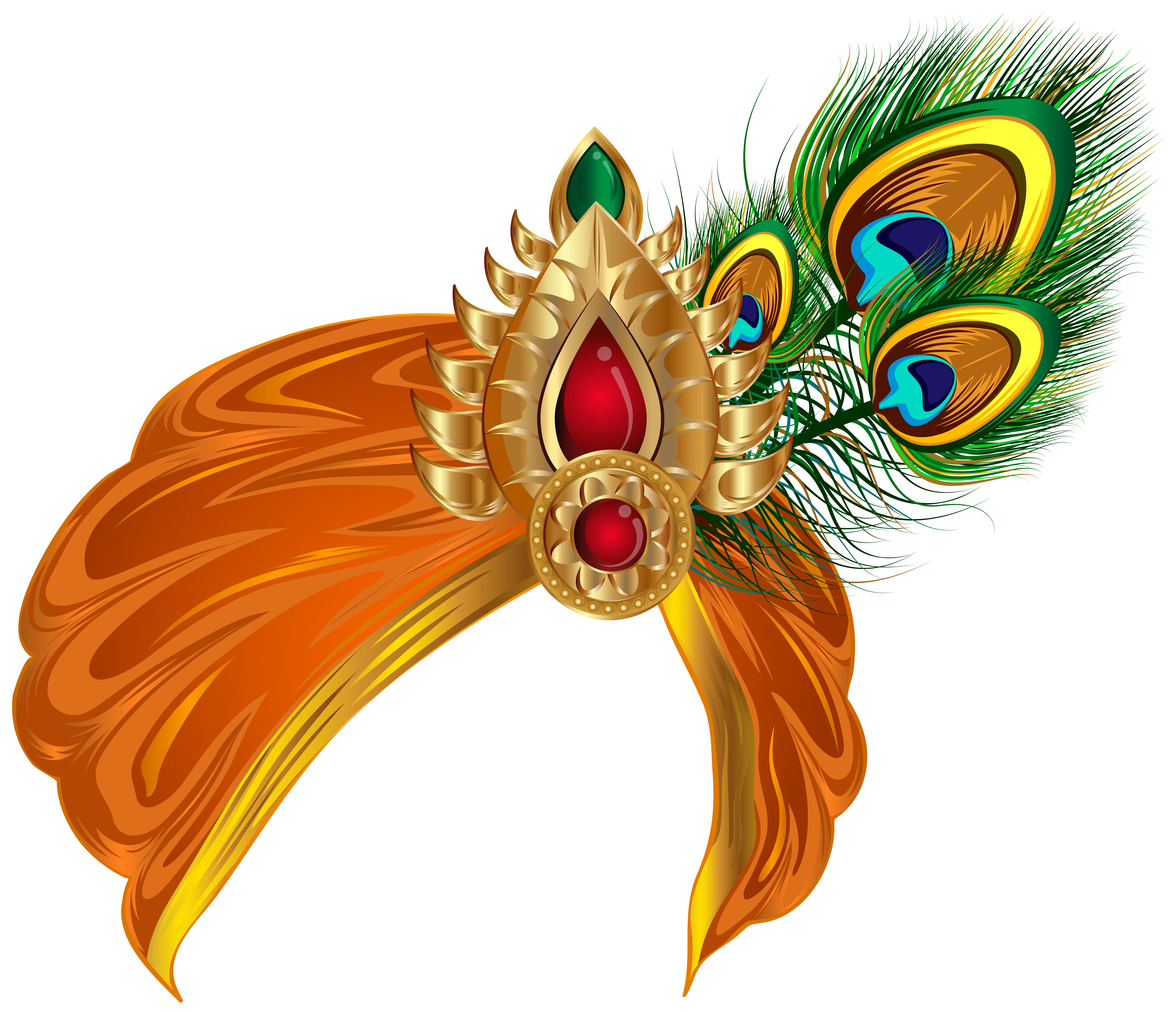 Colorful Orange Turban with Feathers