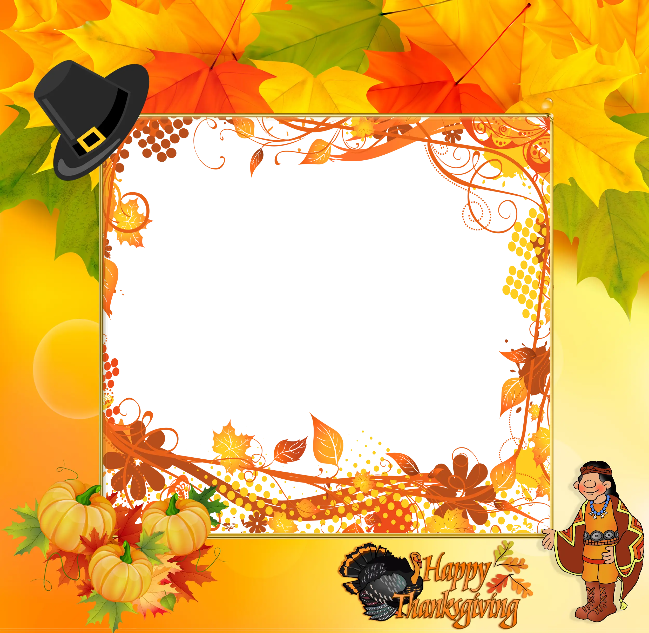Decorative Thanksgiving Frame with Autumn Leaves