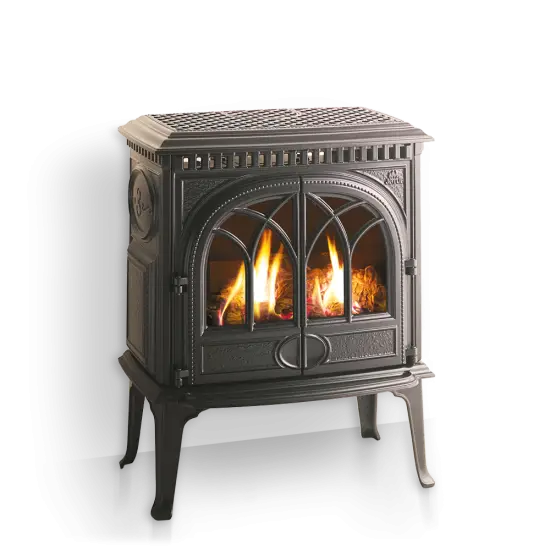 Black Cast Iron Stove with Flames