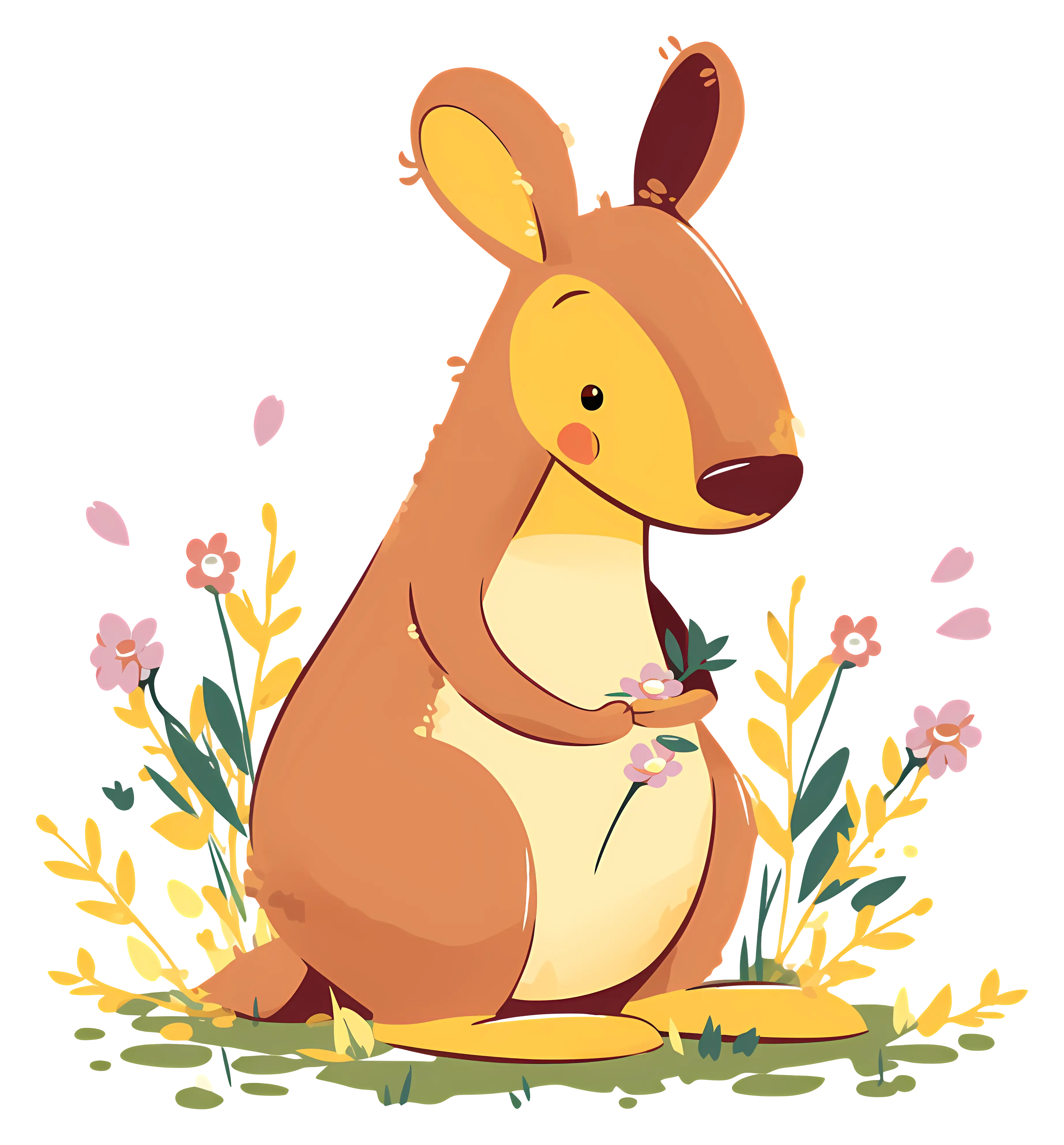 Cute Kangaroo Illustration in a Floral Setting