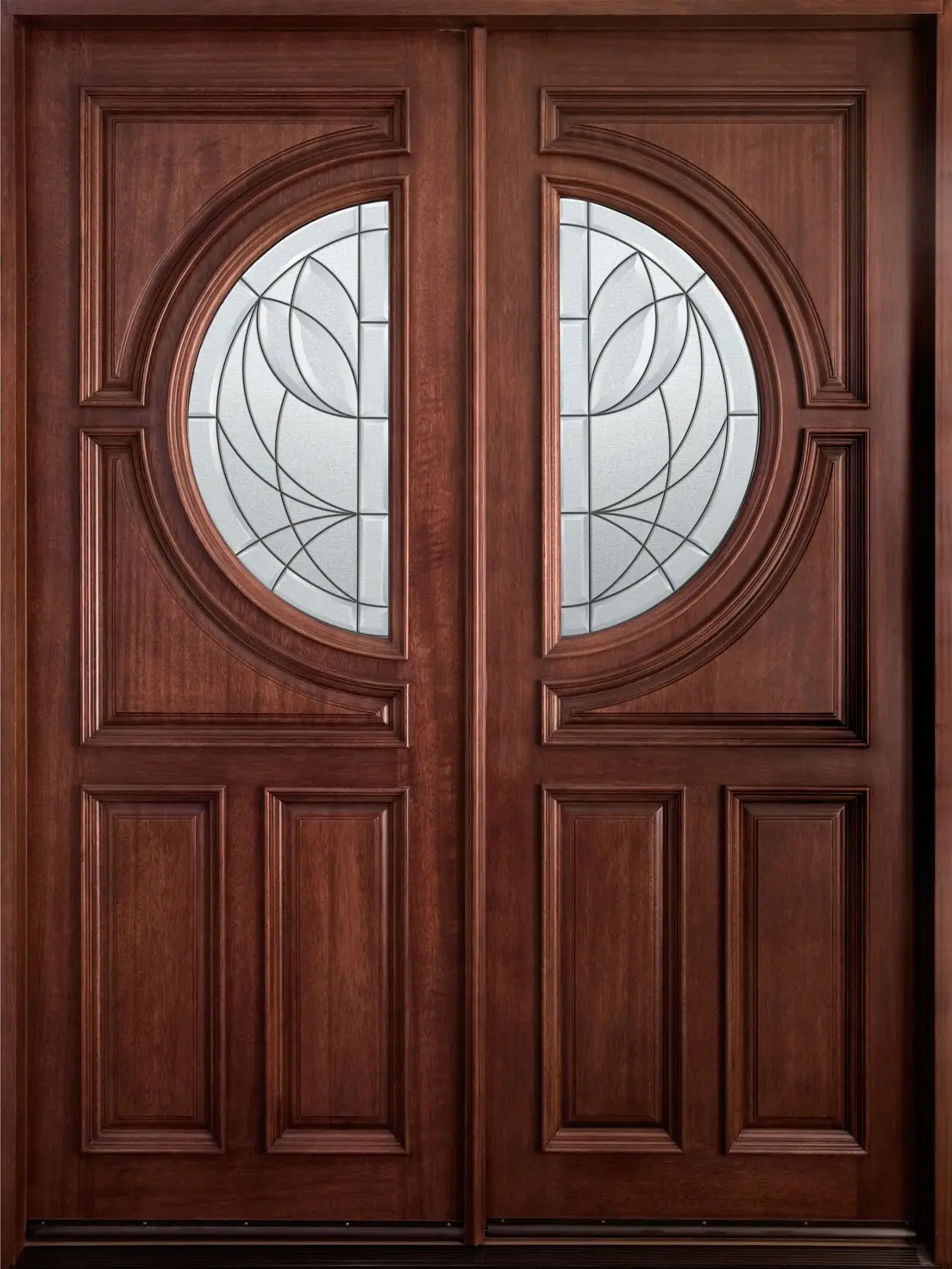 Brown Wooden Double Door with Circular Glass Panels