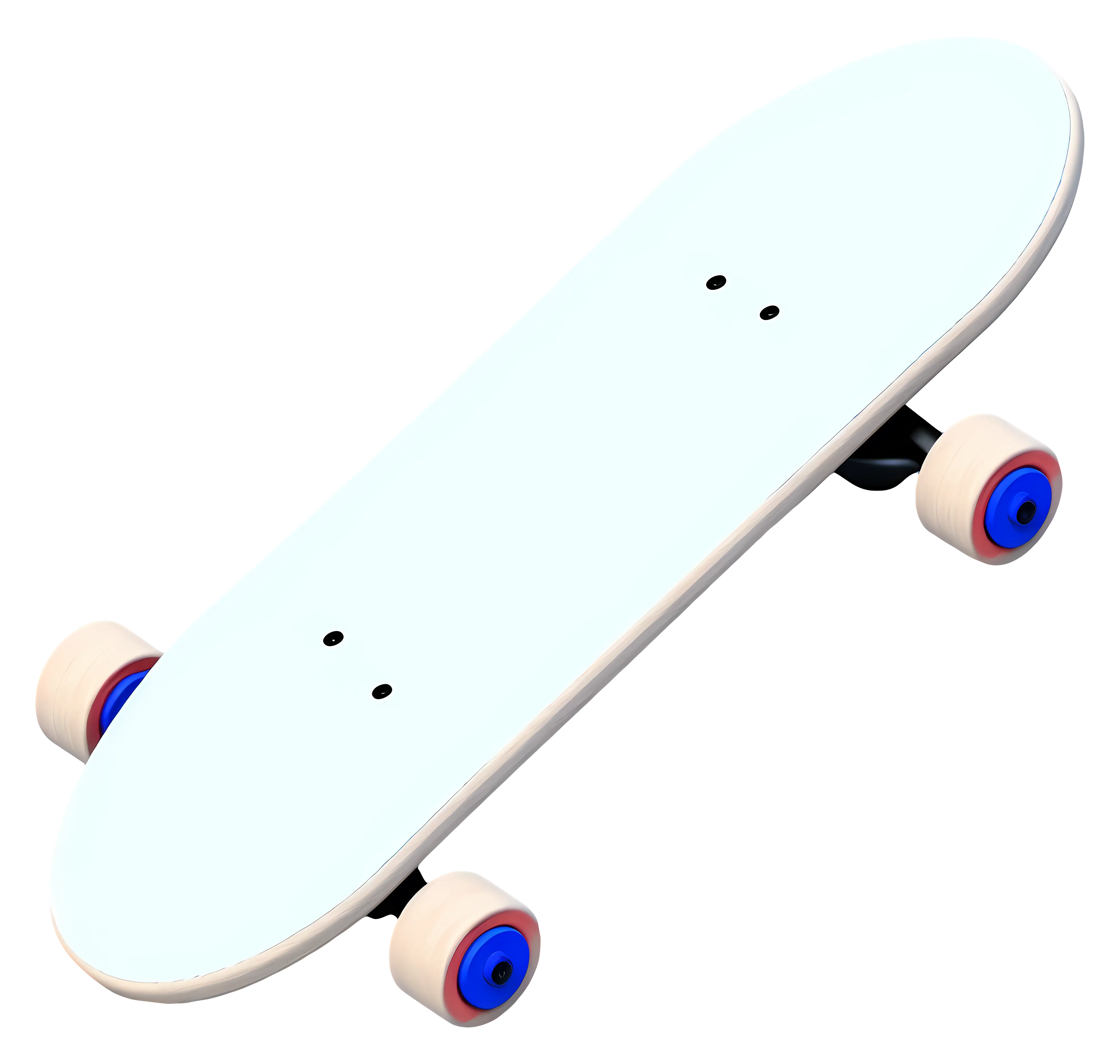 White Skateboard with Blue Wheels Design