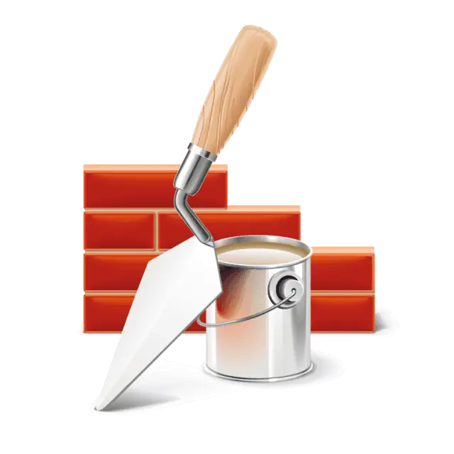 Trowel and Paint Can with Bricks