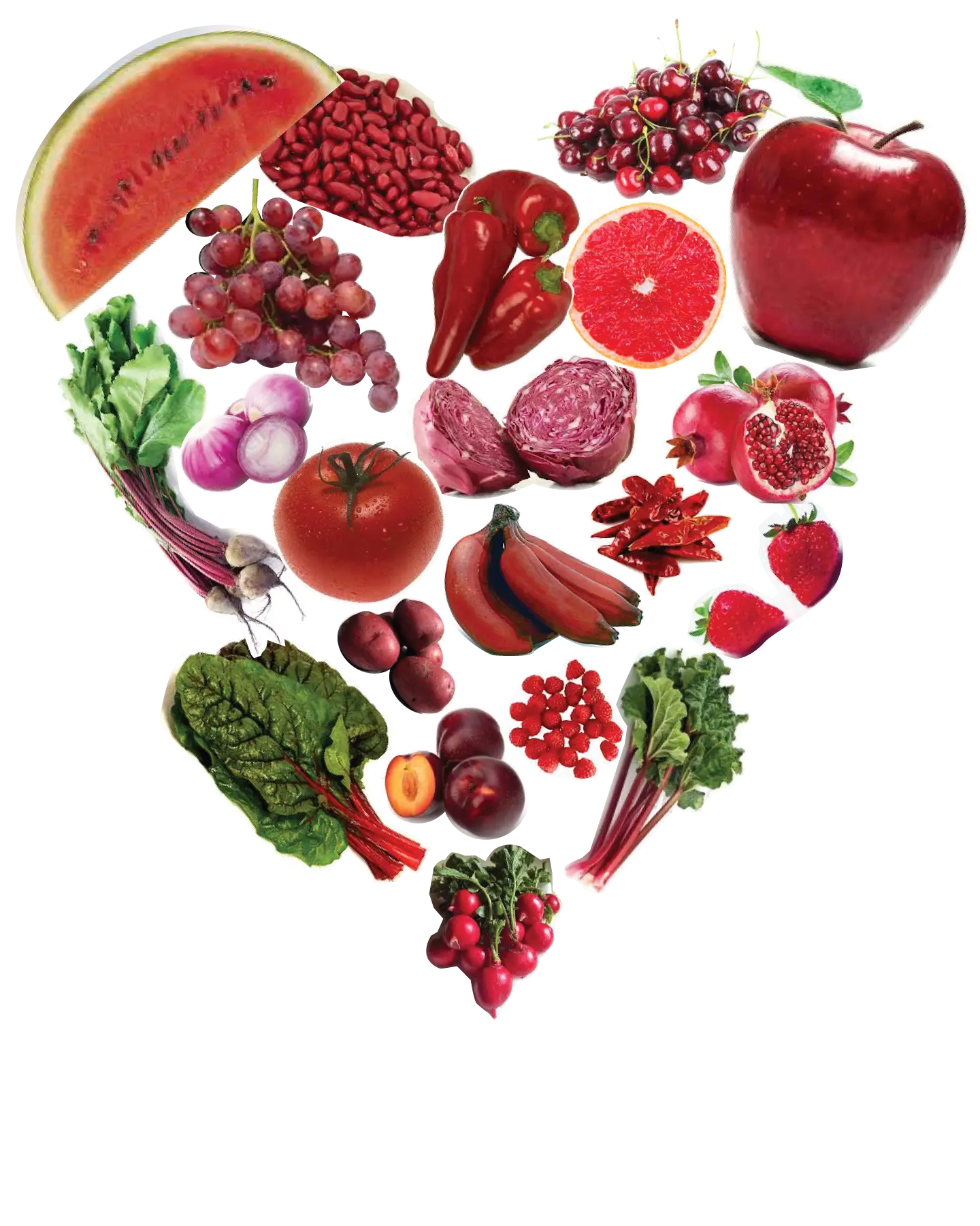 Heart Shaped Collage of Red Fruits and Vegetables