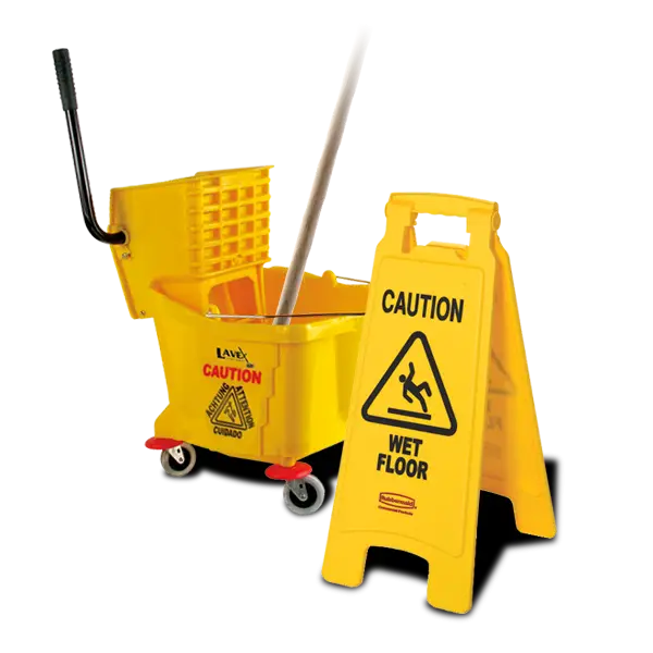 Yellow Cleaning Equipment with Caution Sign
