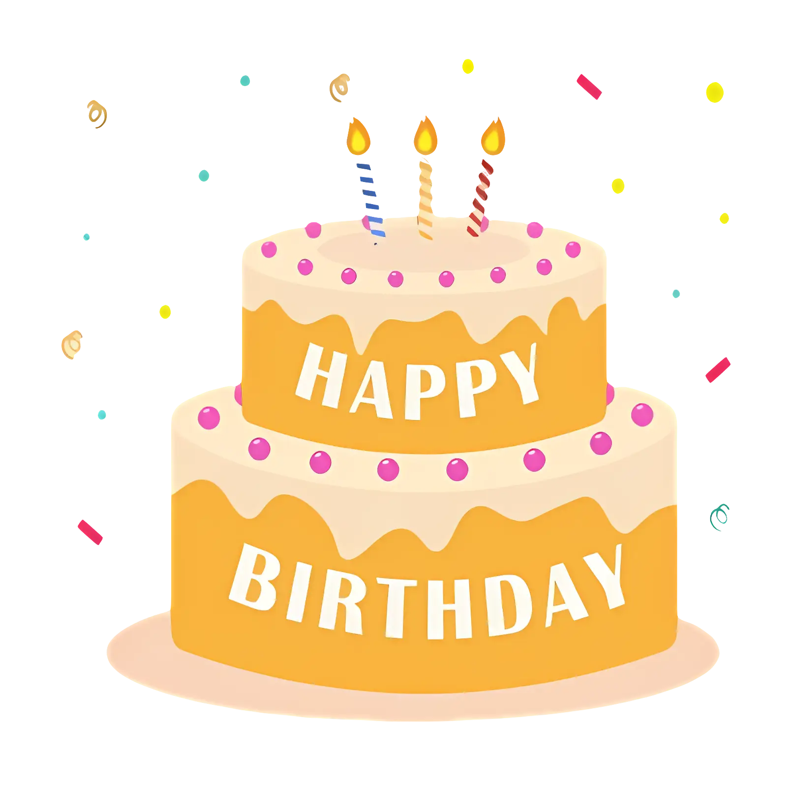 Colorful Birthday Cake with Lit Candles