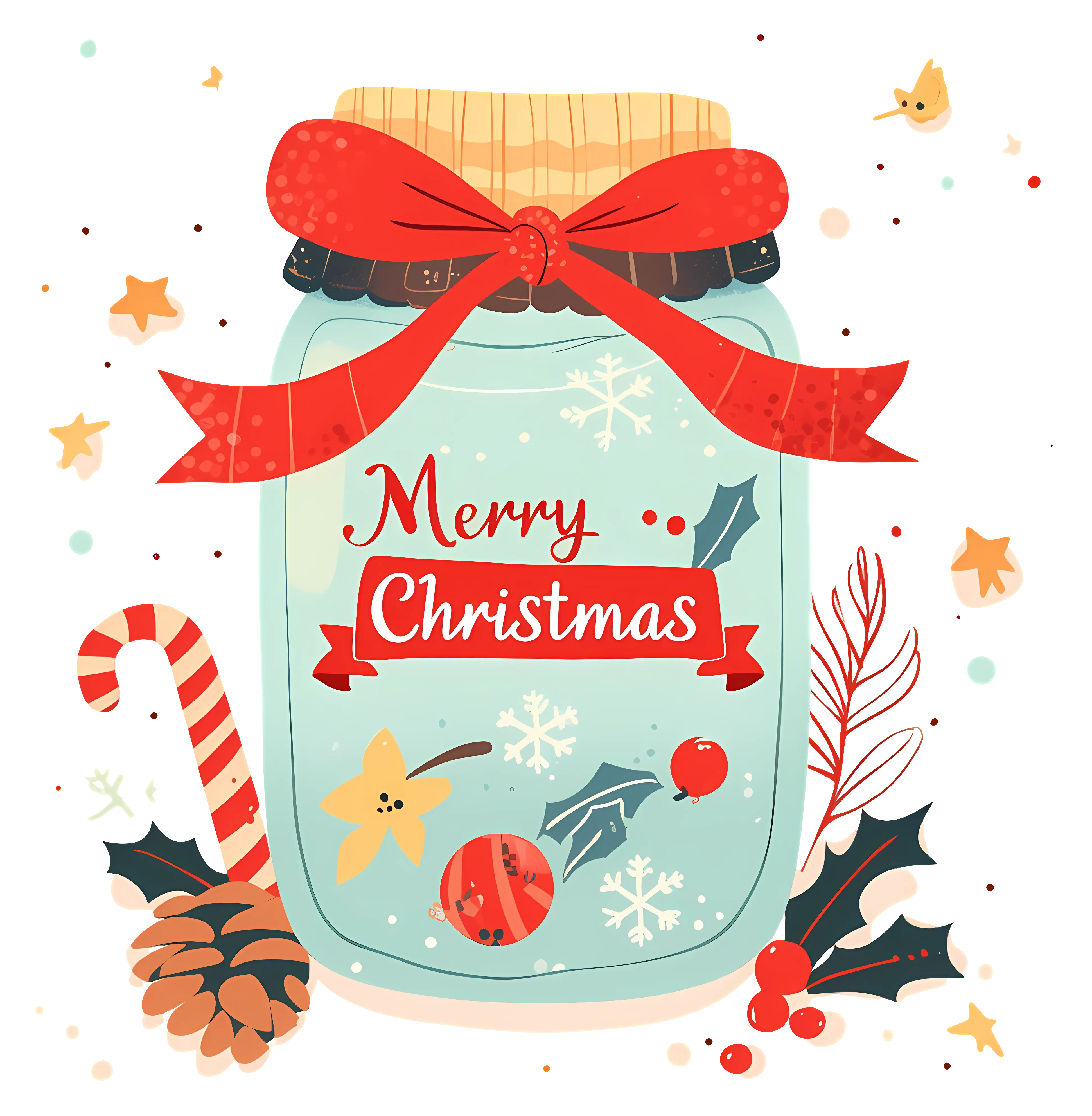Mason Jar with Merry Christmas Decorations