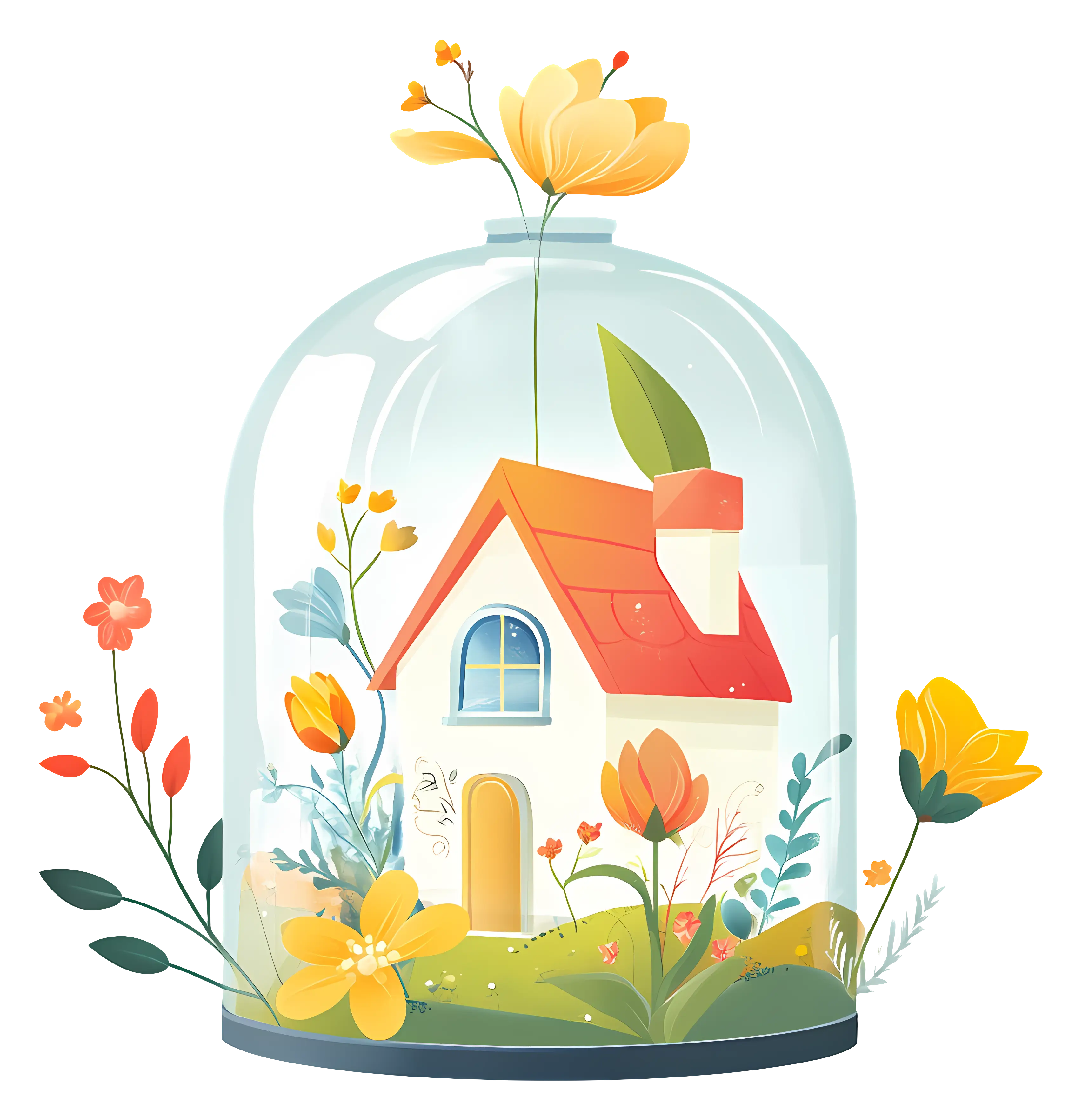Whimsical House in Glass Dome