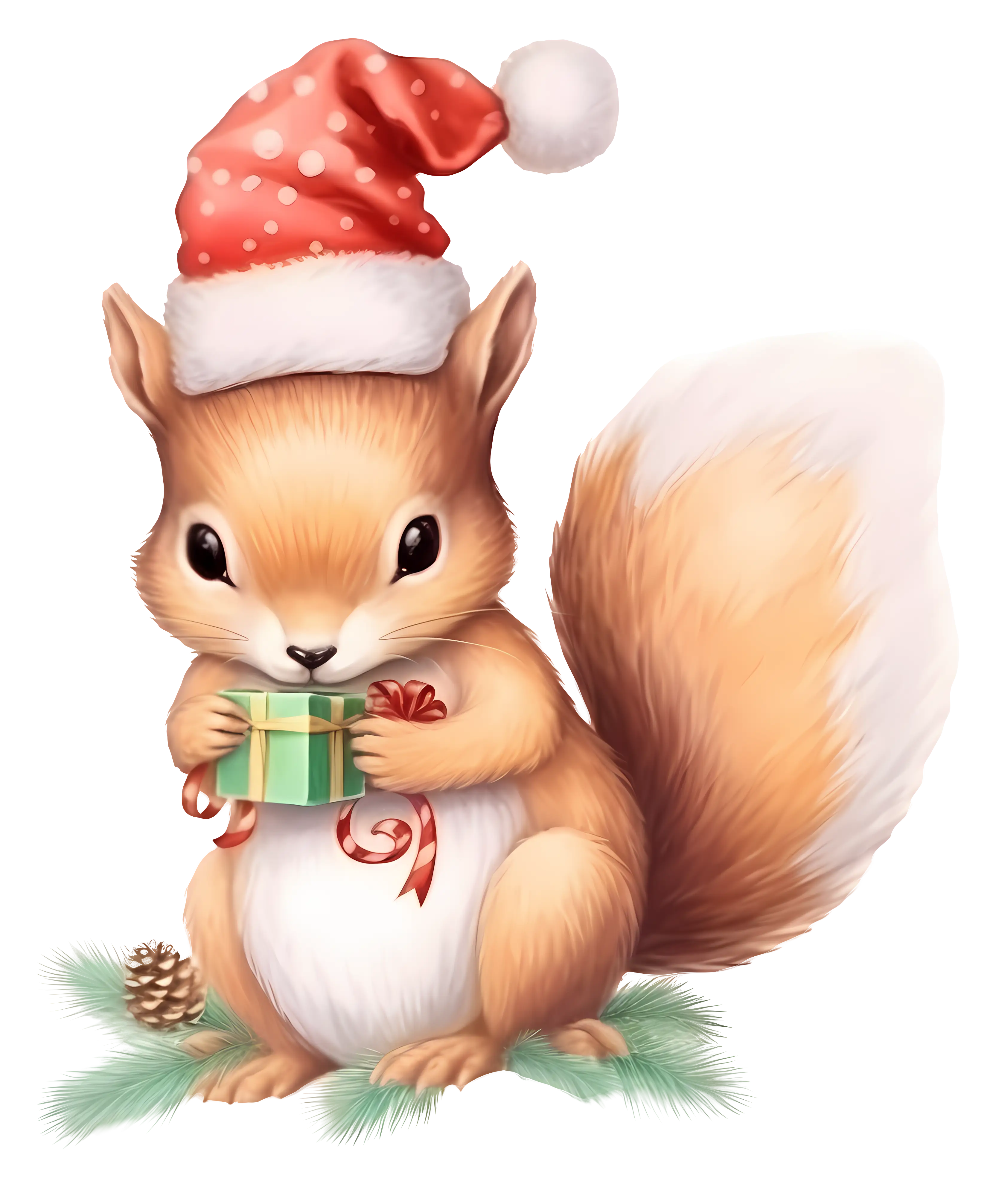 Adorable Cartoon Squirrel with Santa Hat and Present