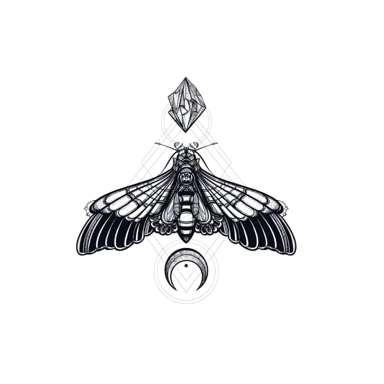 Celestial Moth Black and White Illustration