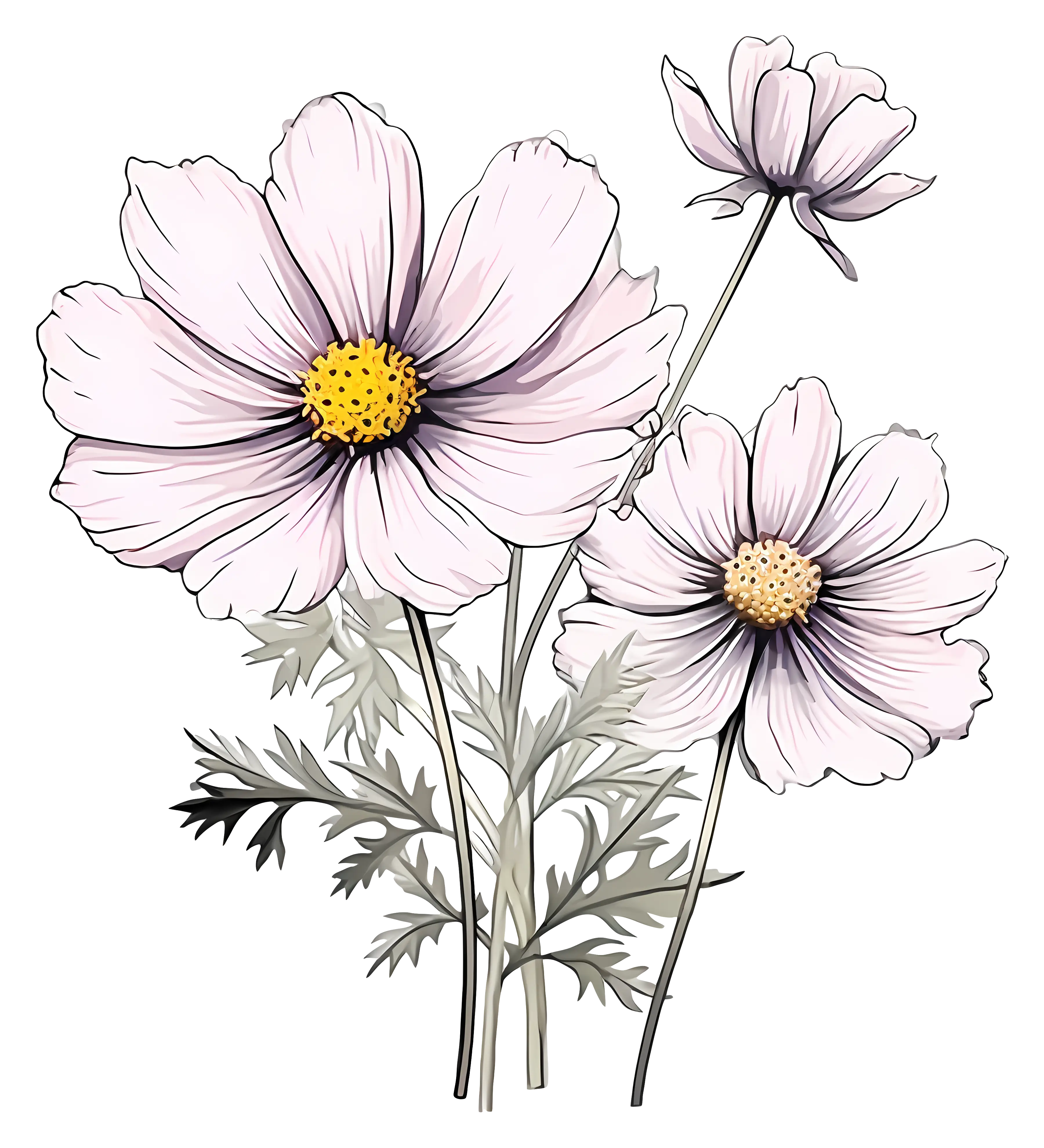 Pink Cosmos Flowers Illustration