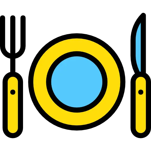 Cartoon Fork, Knife, and Plate