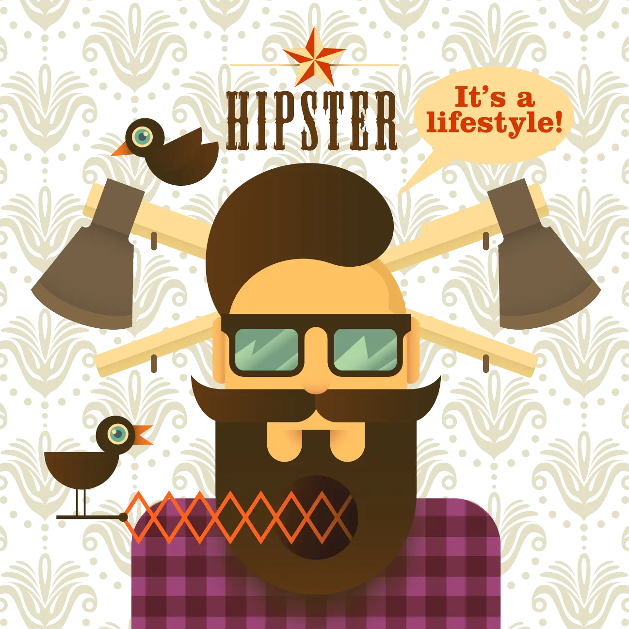 Hipster with Beard and Axes
