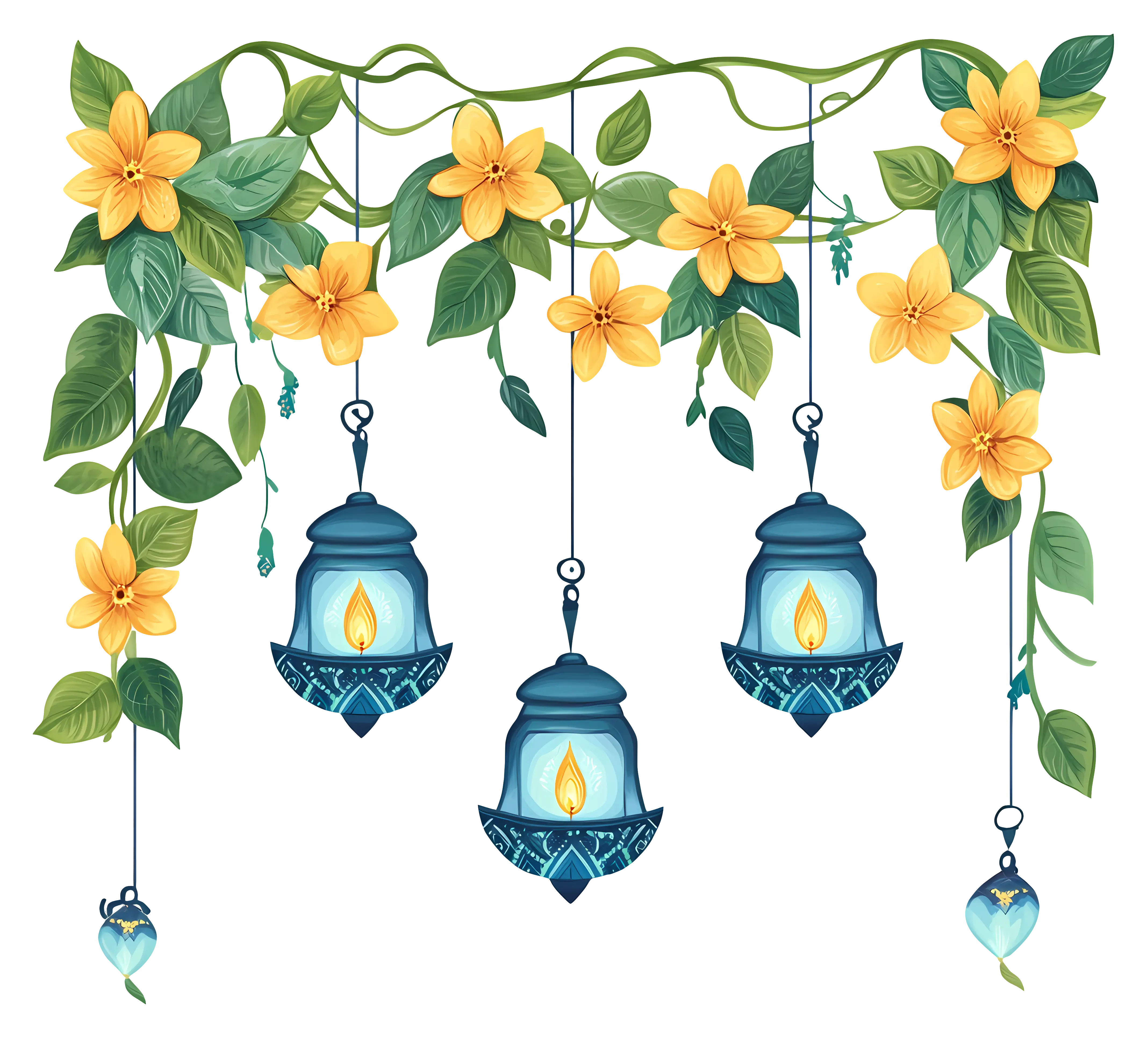 Lanterns with Floral Decoration for Eid Celebration