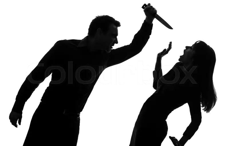 Silhouette of Man Attacking Woman with Knife