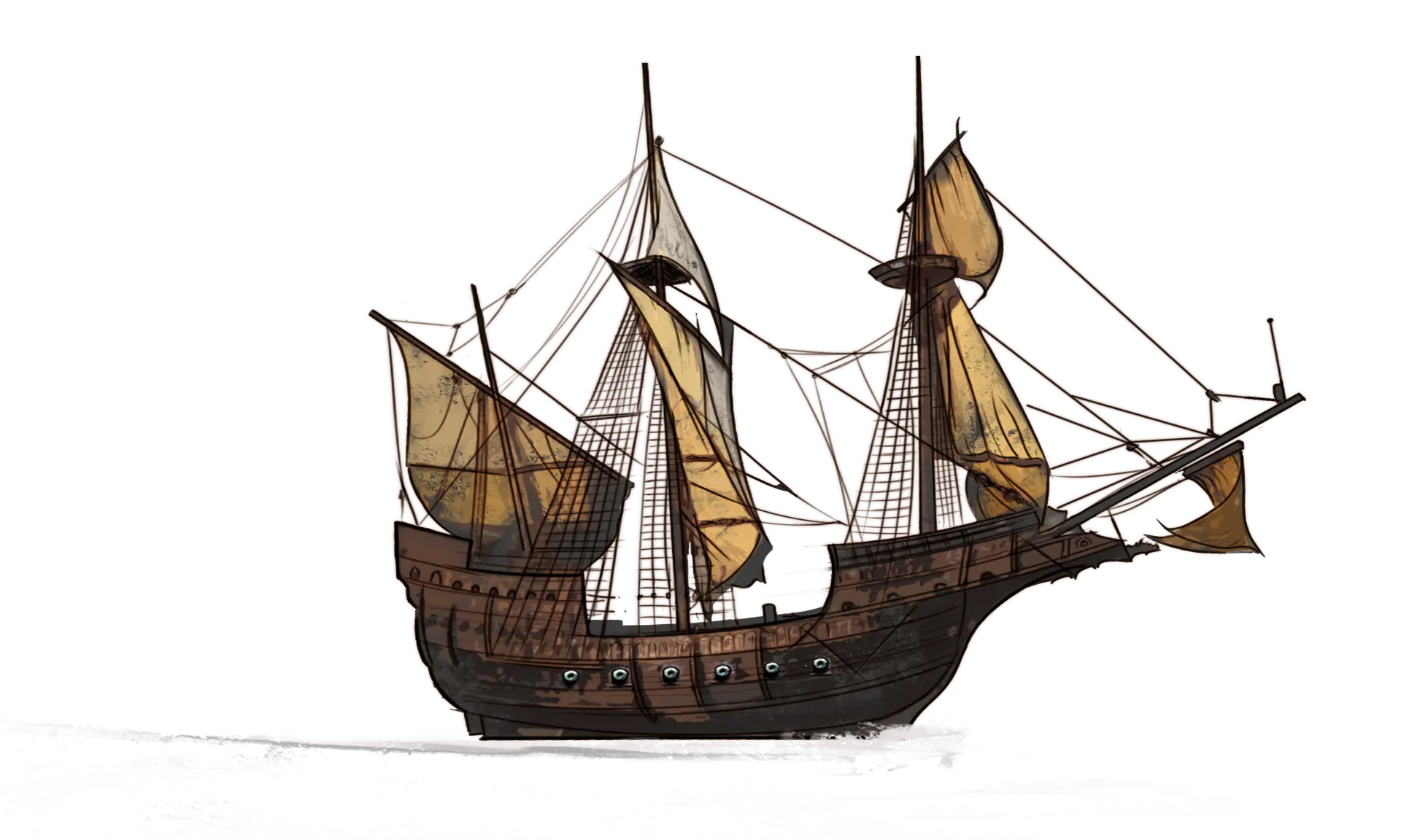 Historic Wooden Sailing Ship Illustration